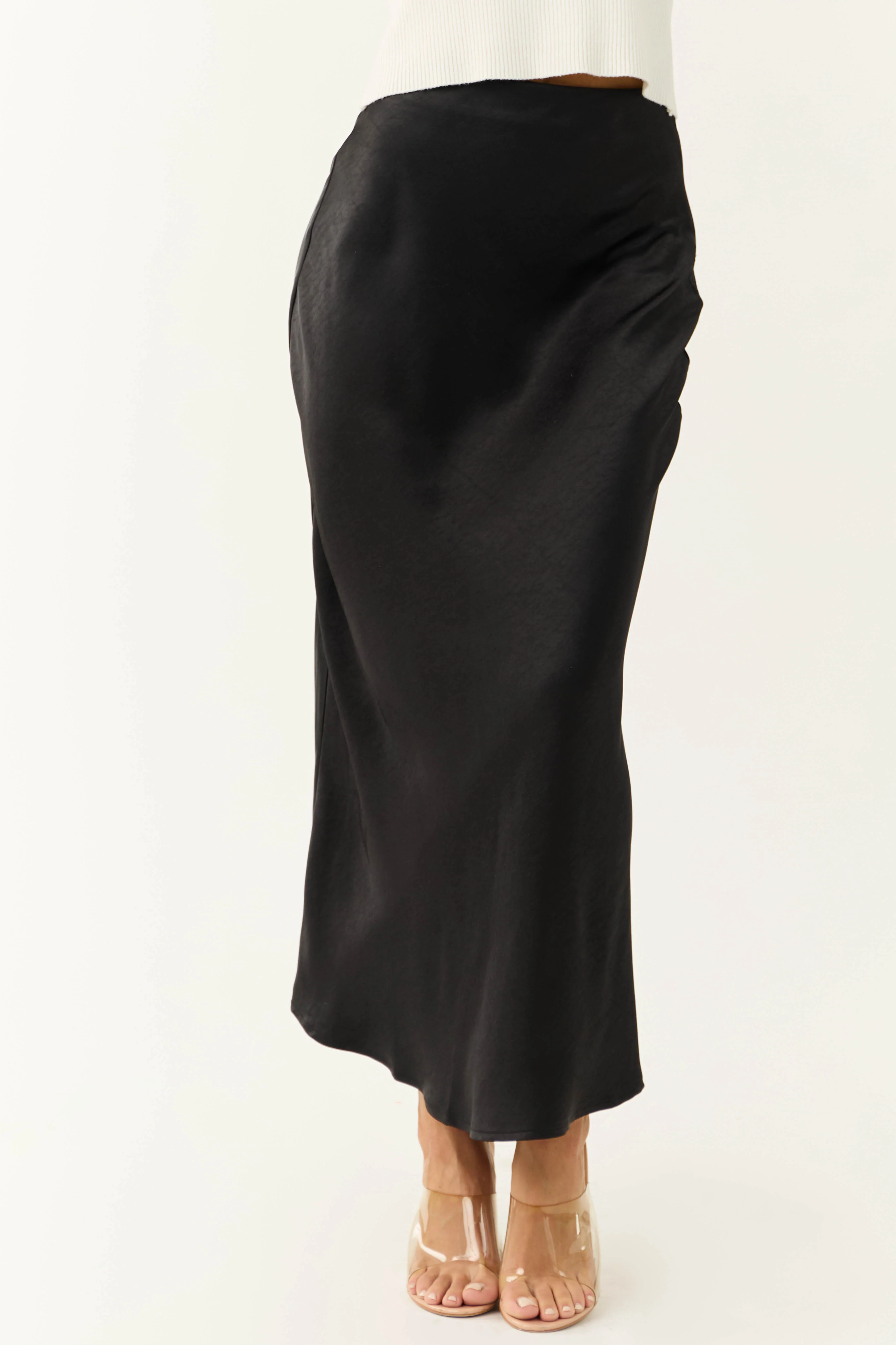Shiny Black Satin Maxi Skirt - LD SALE