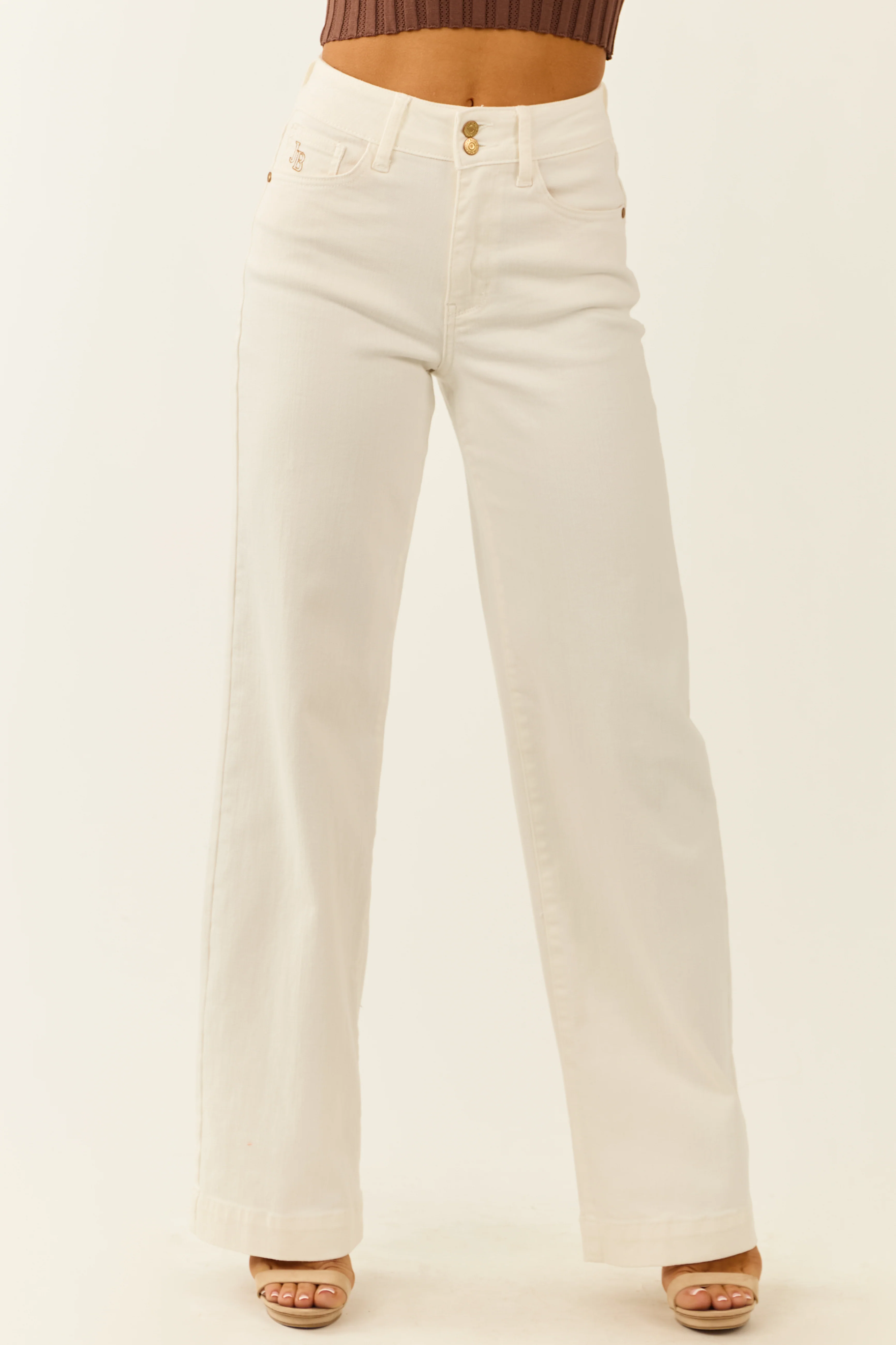 Judy Blue White Stretchy Wide Leg Denim Jeans - LD SALE