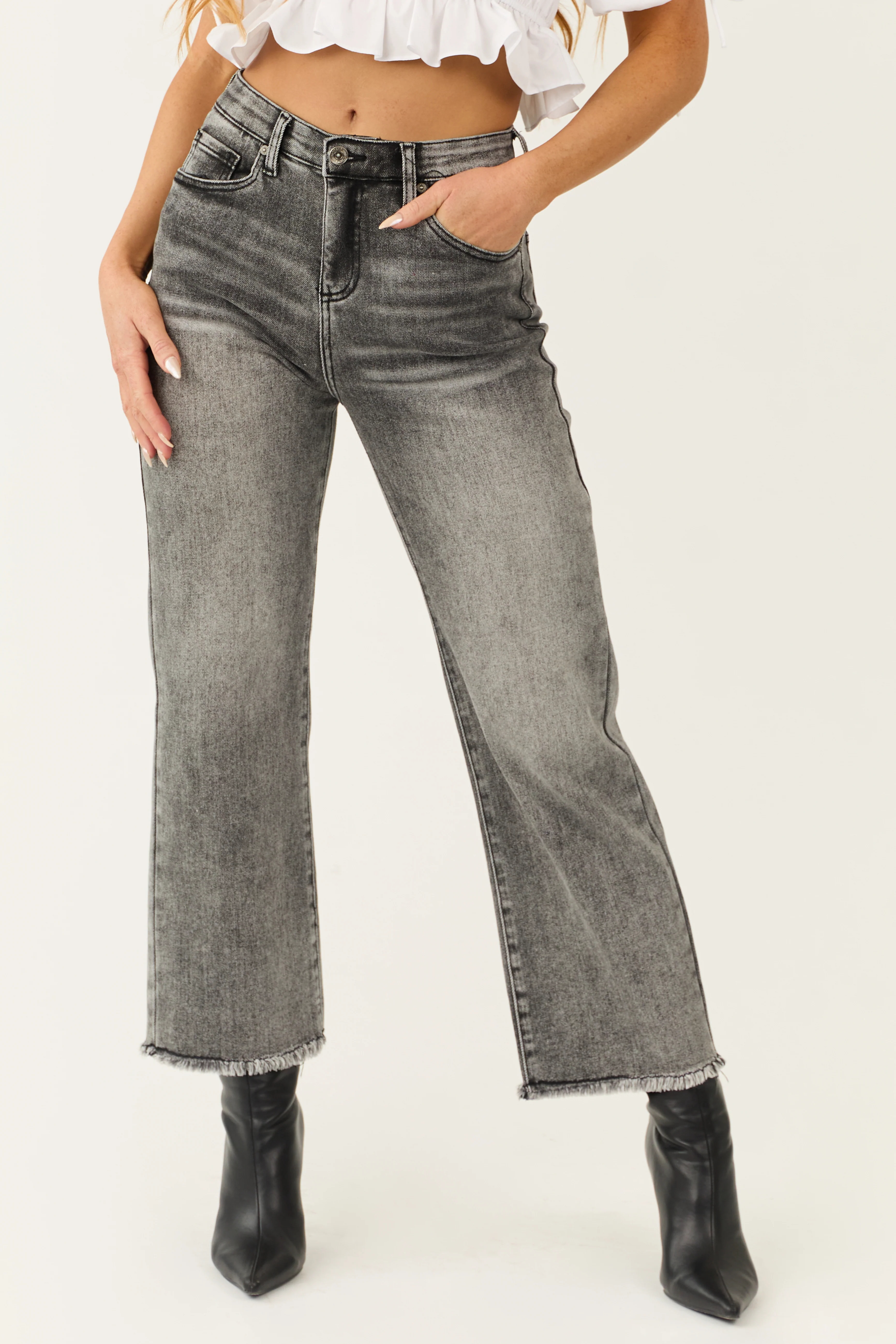 Special A Black Wash Tummy Control Wide Jeans - LD SALE