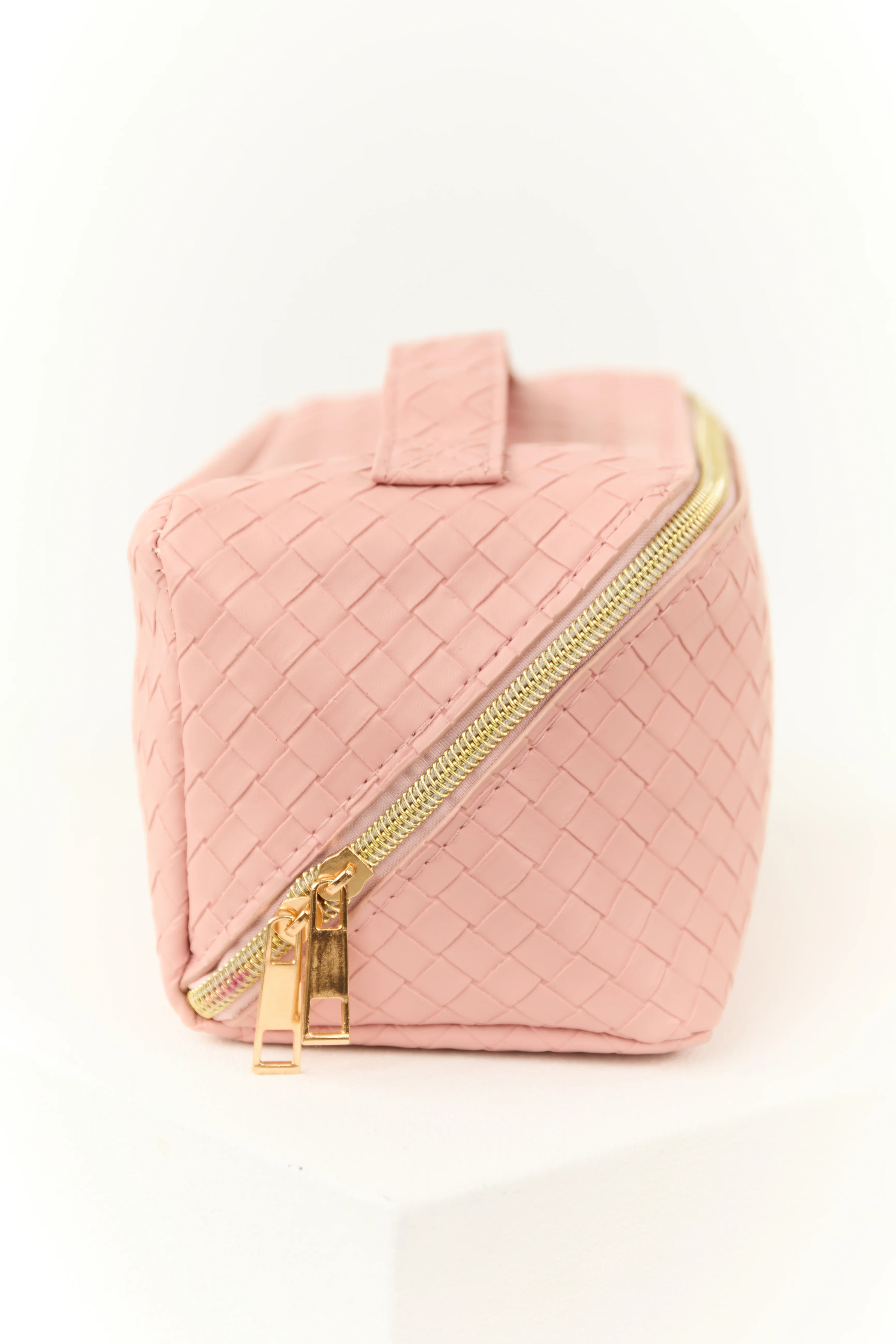 Dusty Blush Braided Faux Leather Makeup Bag - LD SALE