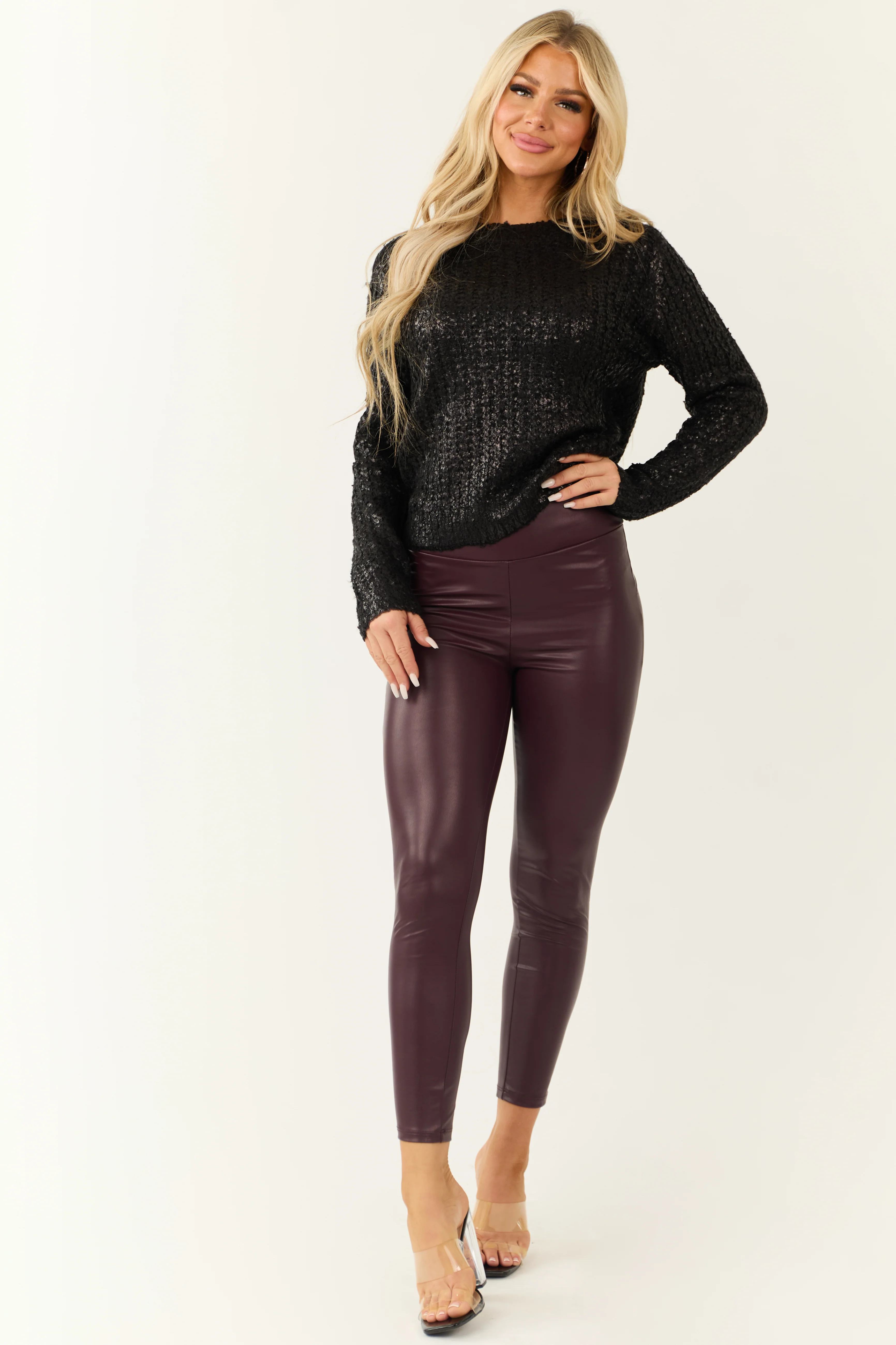 Metallic Black Crew Neck Rib Knit Sweater - LD SALE