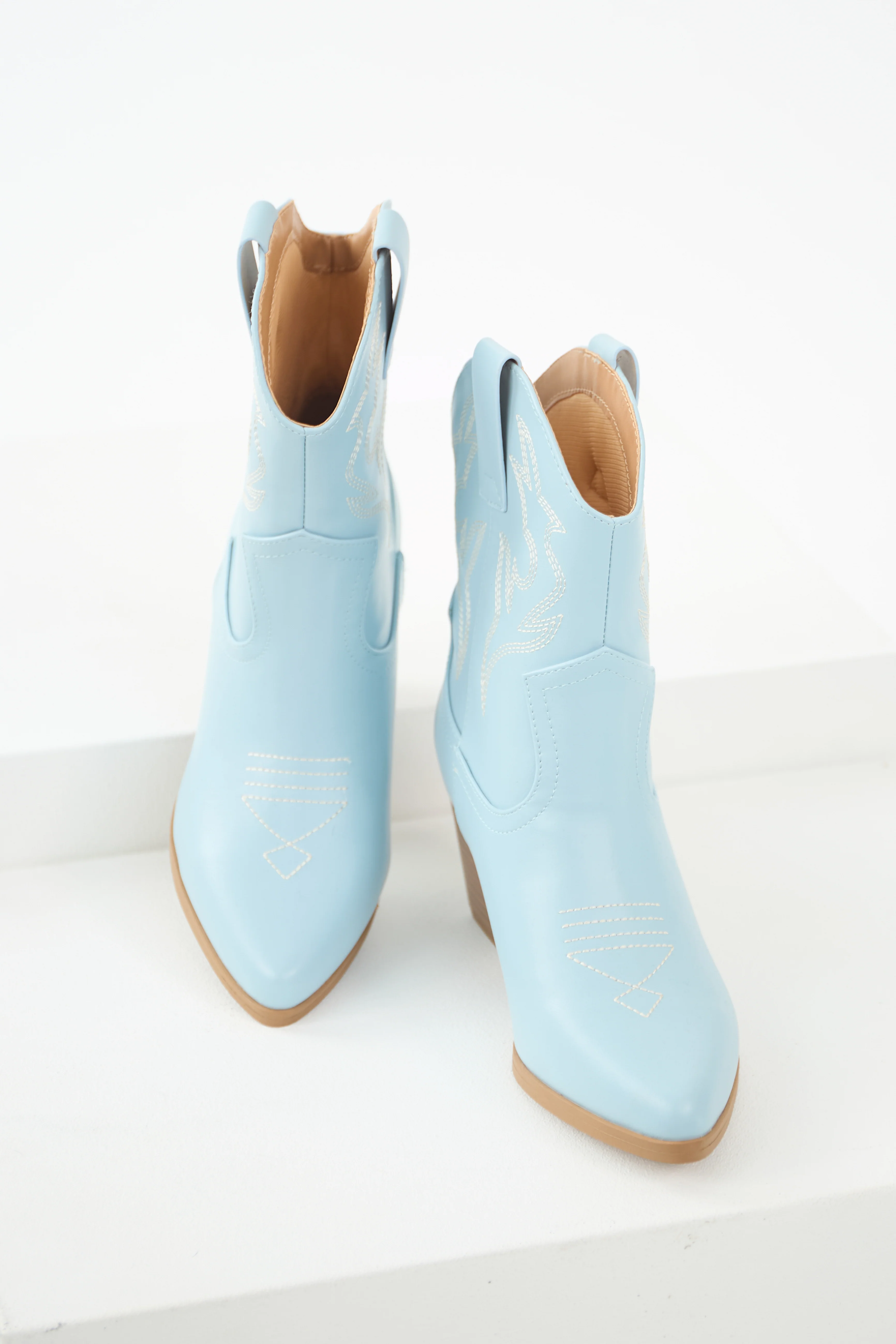 Baby Blue Western Stitching Detail Ankle Booties - LD SALE