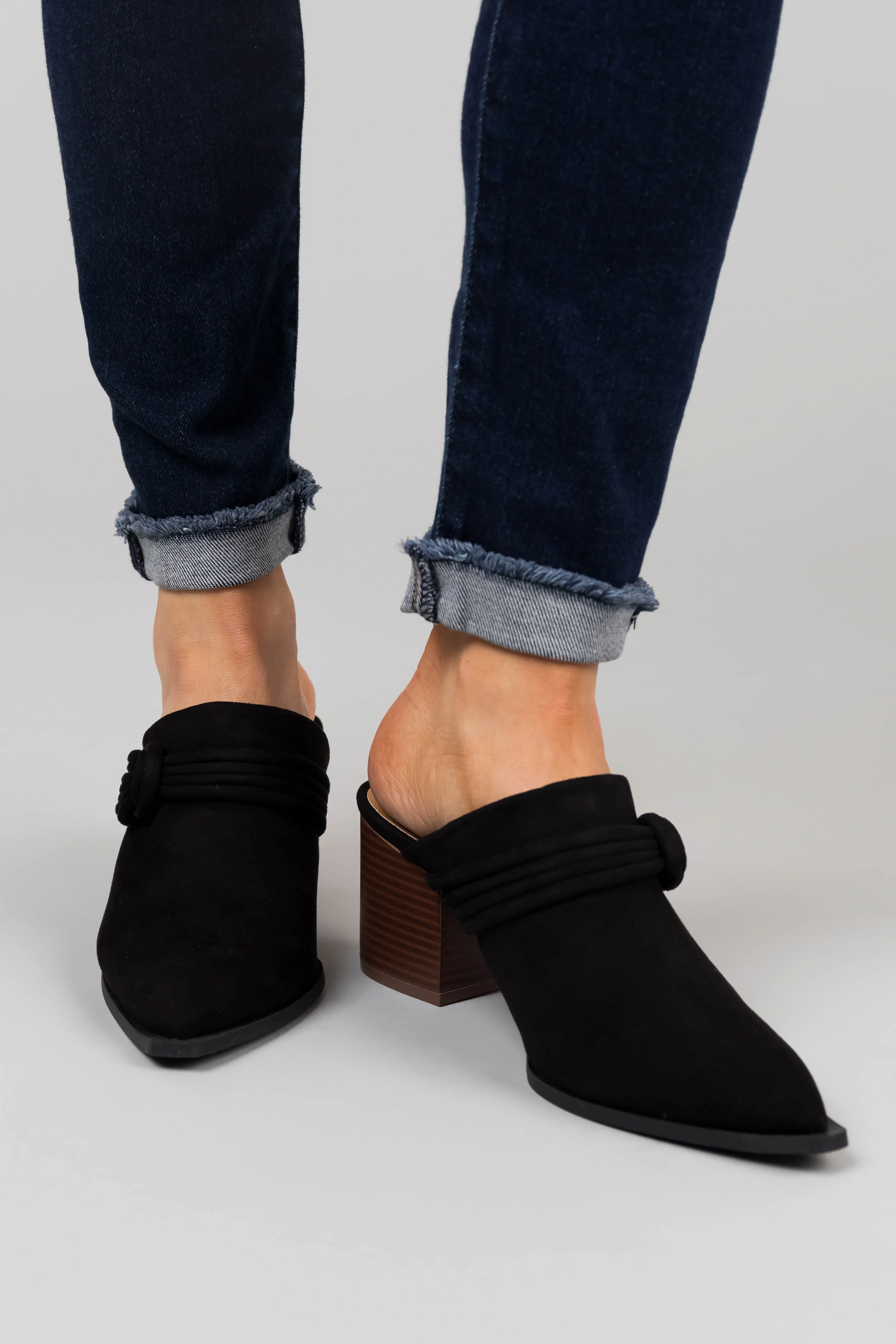 Black Faux Suede Pointed Toe Mules - LD SALE
