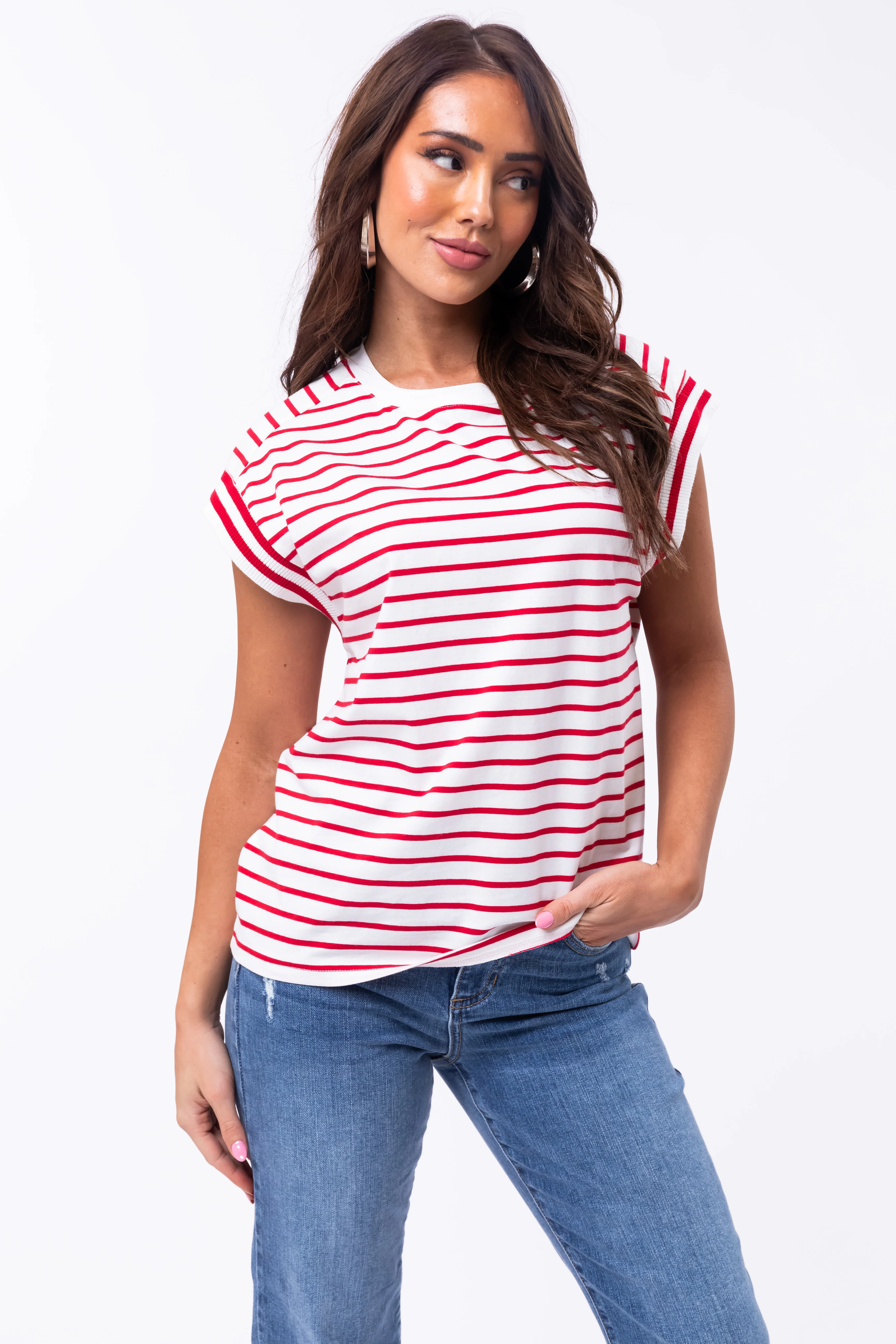 Flying Tomato Cherry Striped Cap Sleeve Top - LD SALE