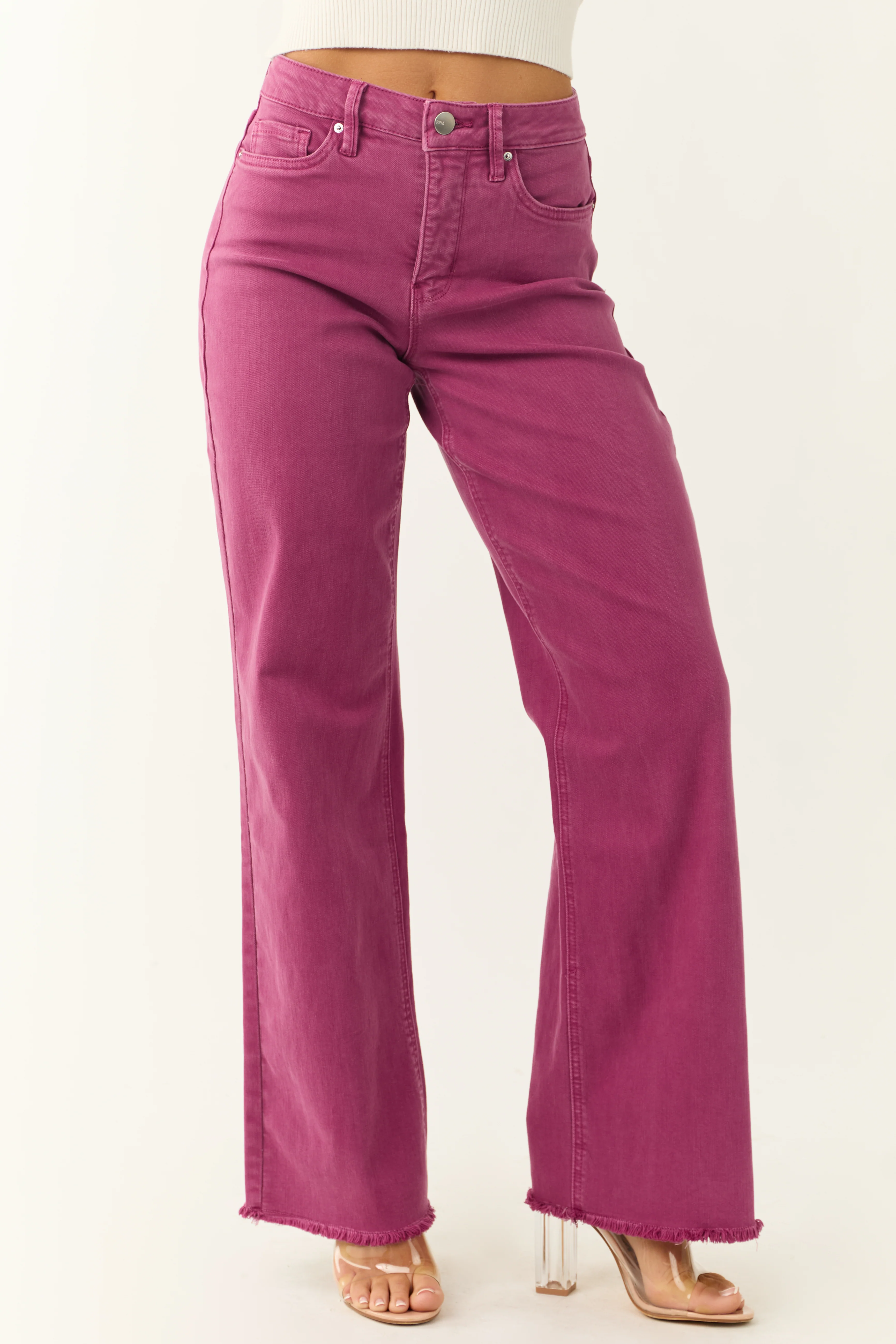 YMI Boysenberry Wide Leg Frayed Hem Jeans - LD SALE