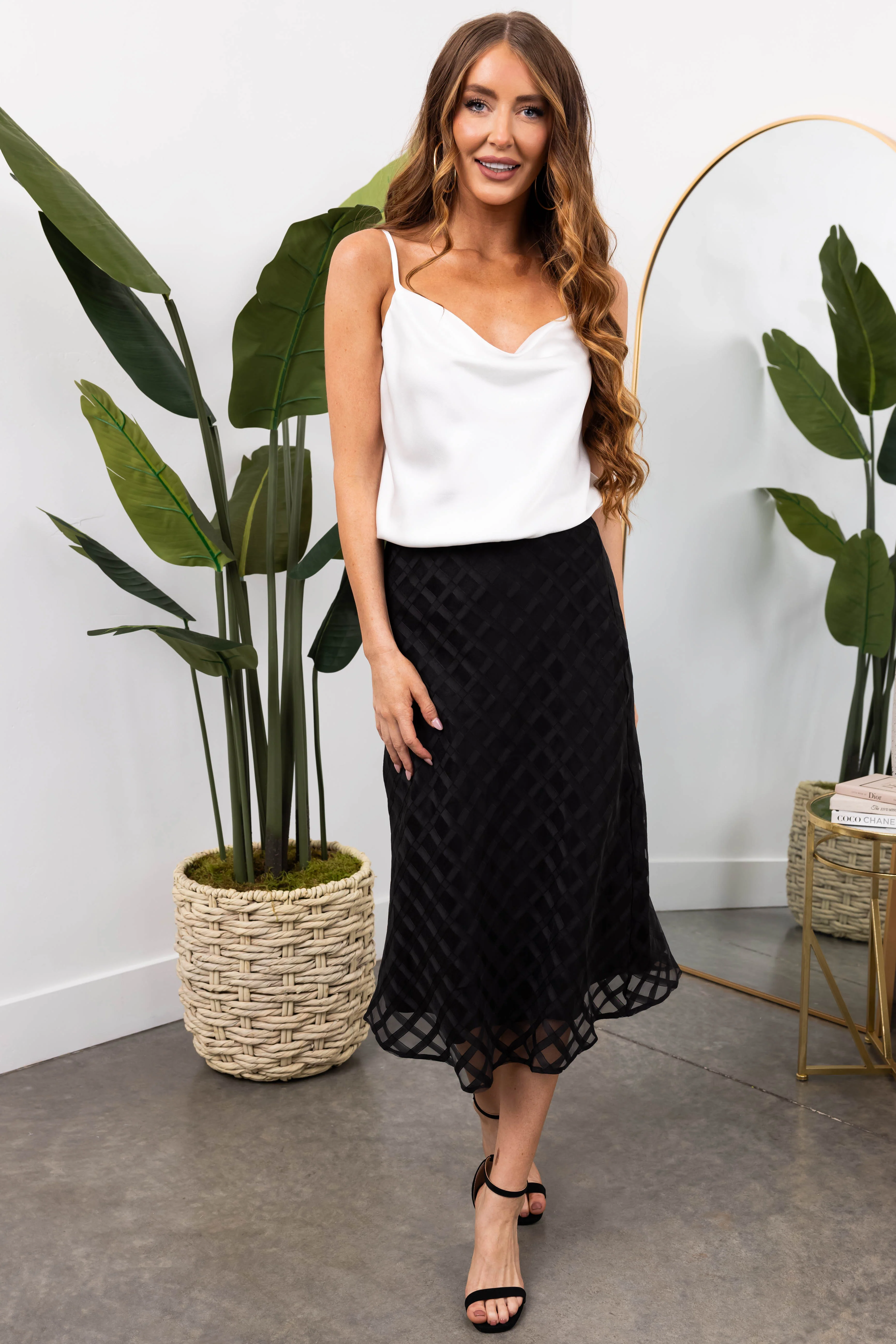She+Sky Black Windowpane Organza Midi Skirt - LD SALE