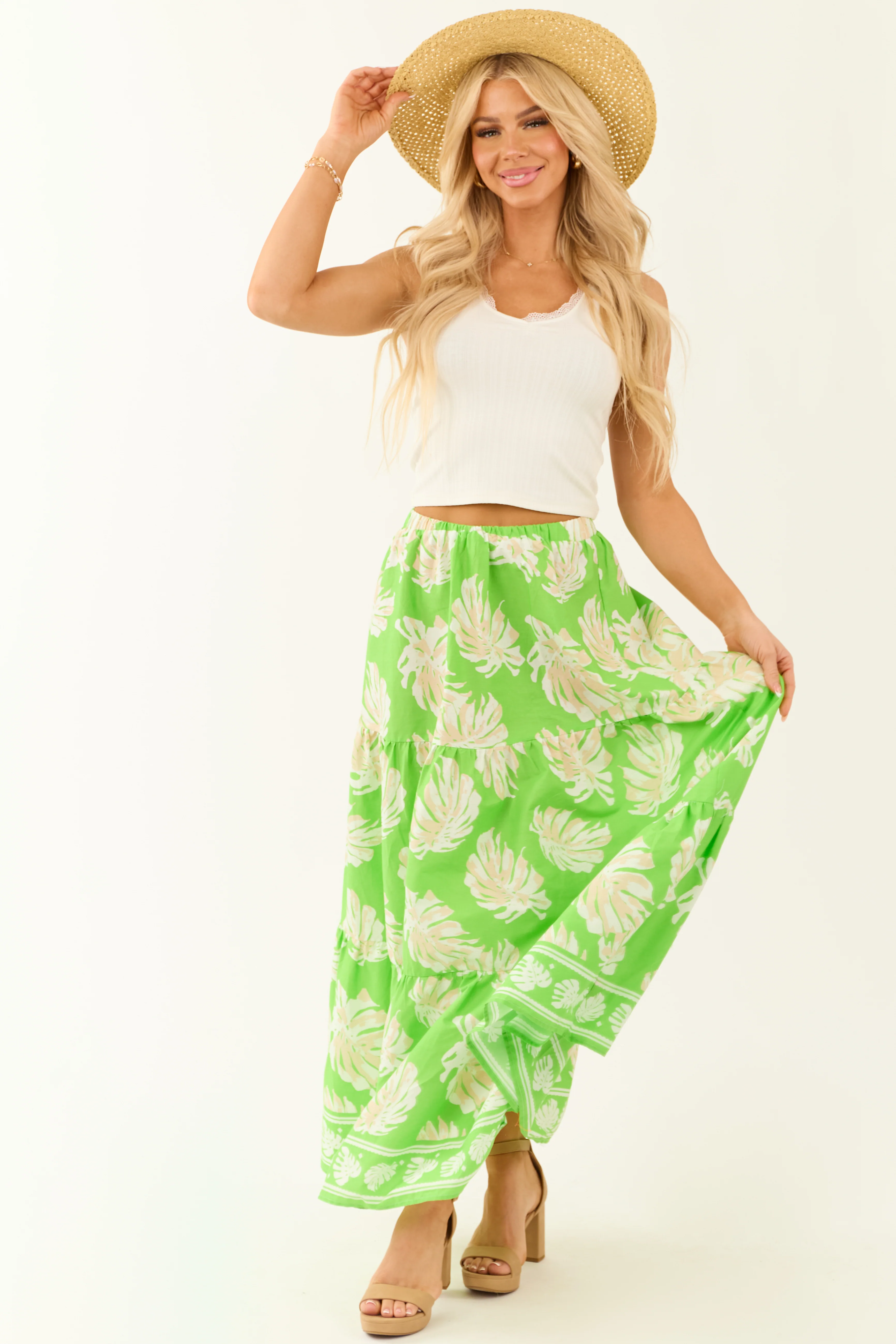 Flying Tomato Kiwi Tropical Print Maxi Skirt - LD SALE