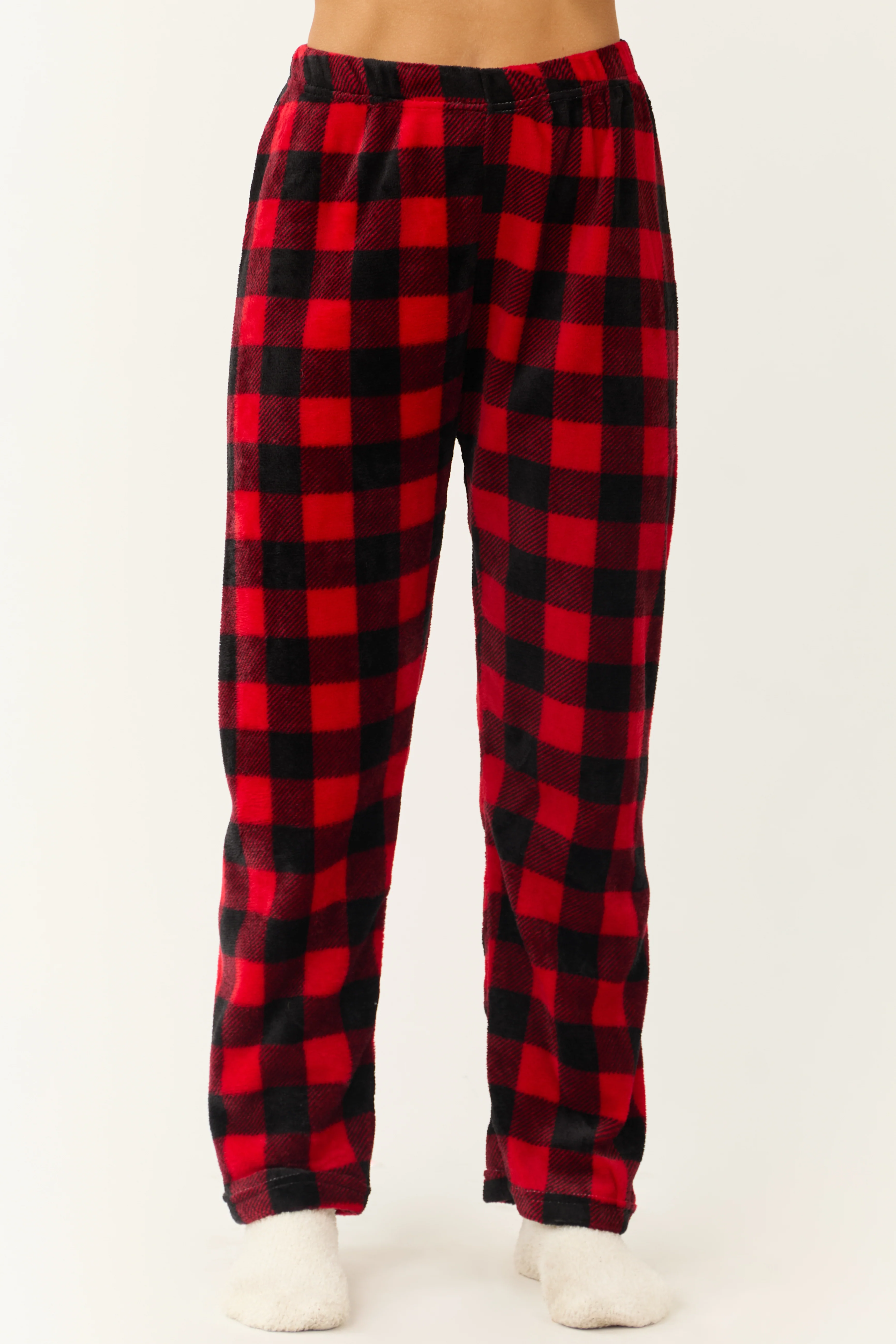 Ruby and Black Buffalo Plaid Fleece Pajama Pants - LD SALE