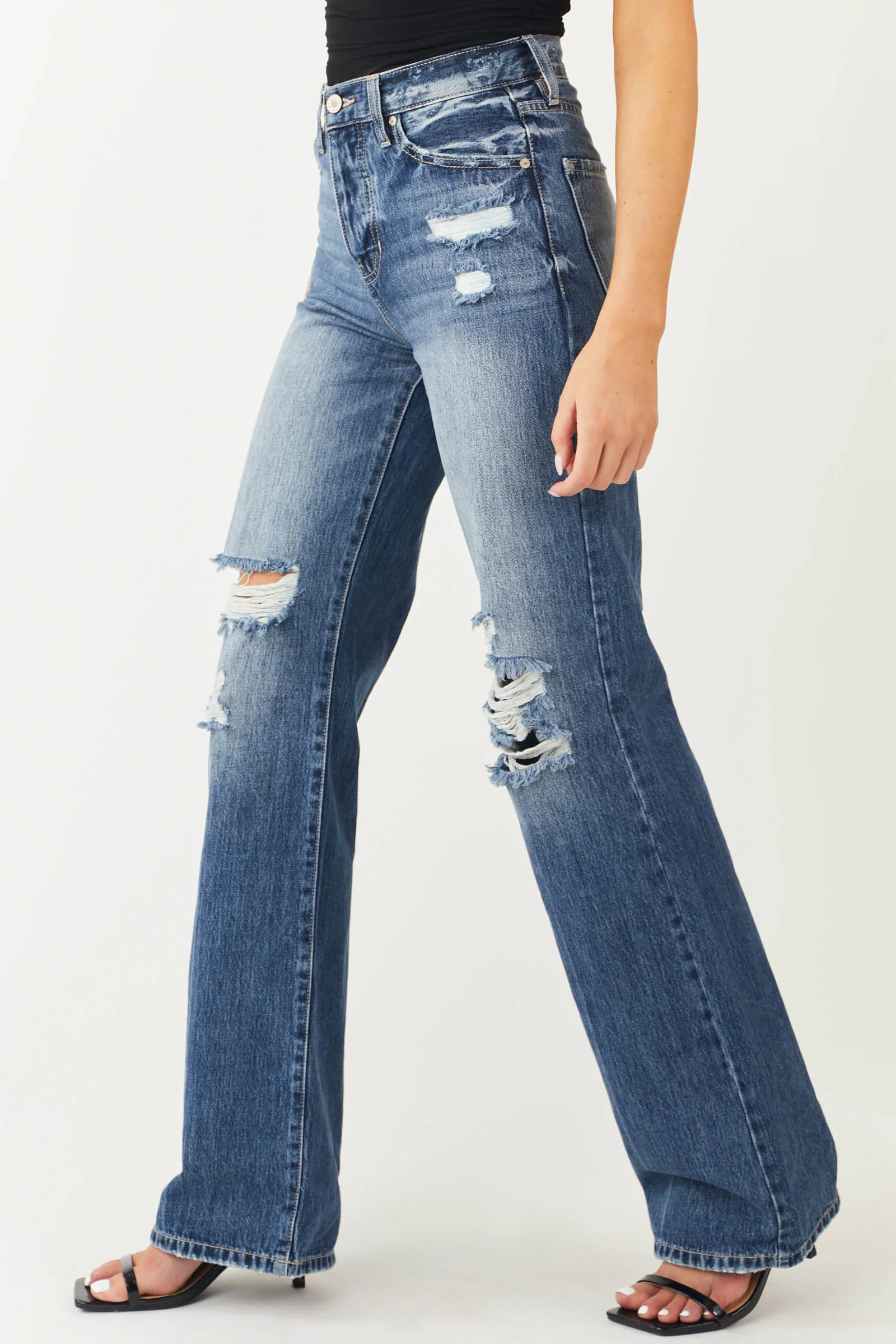 KanCan Medium Wash Distressed High Rise Straight Leg Jeans - LD SALE