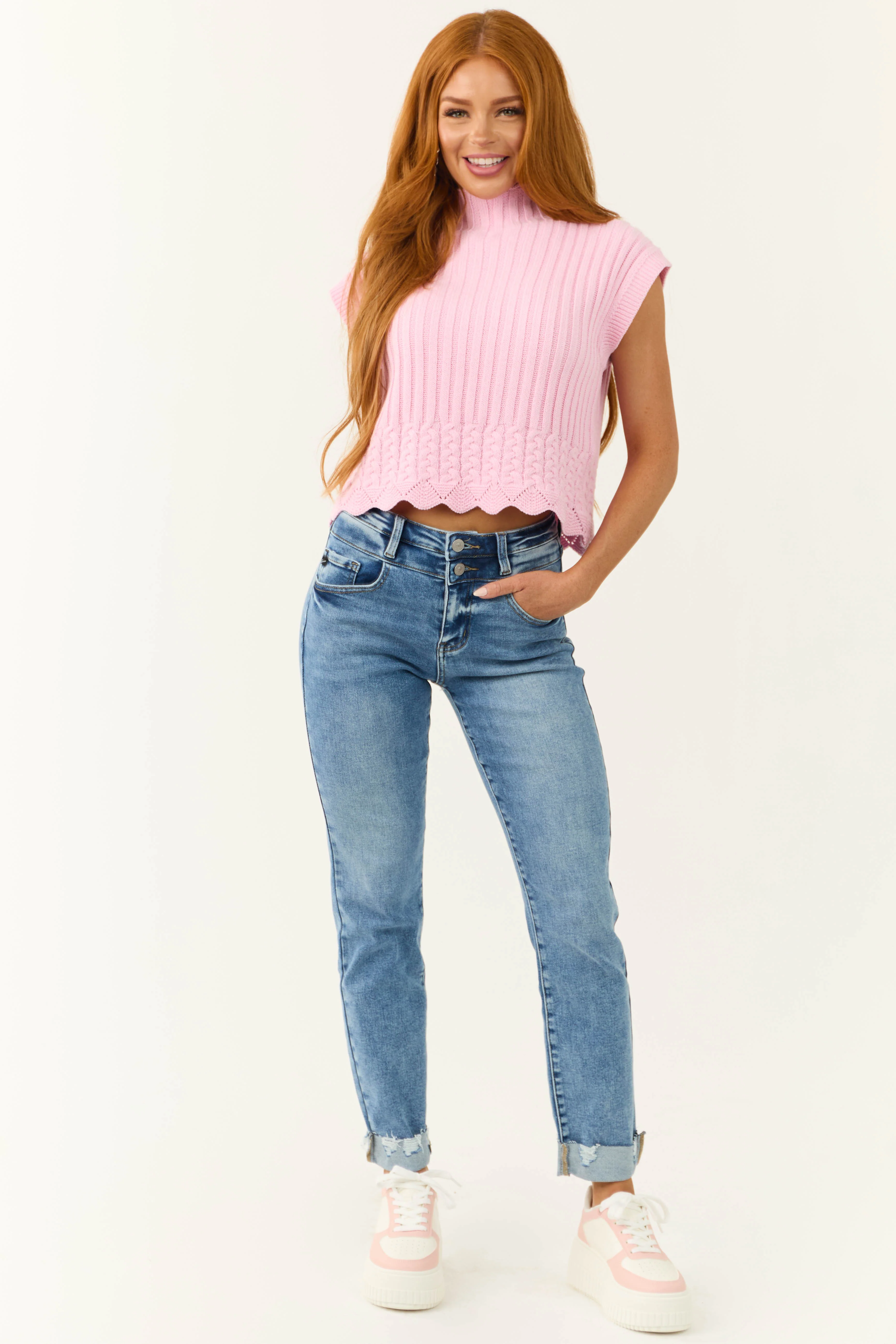 Carnation Mock Neck Short Sleeve Knit Sweater - LD SALE
