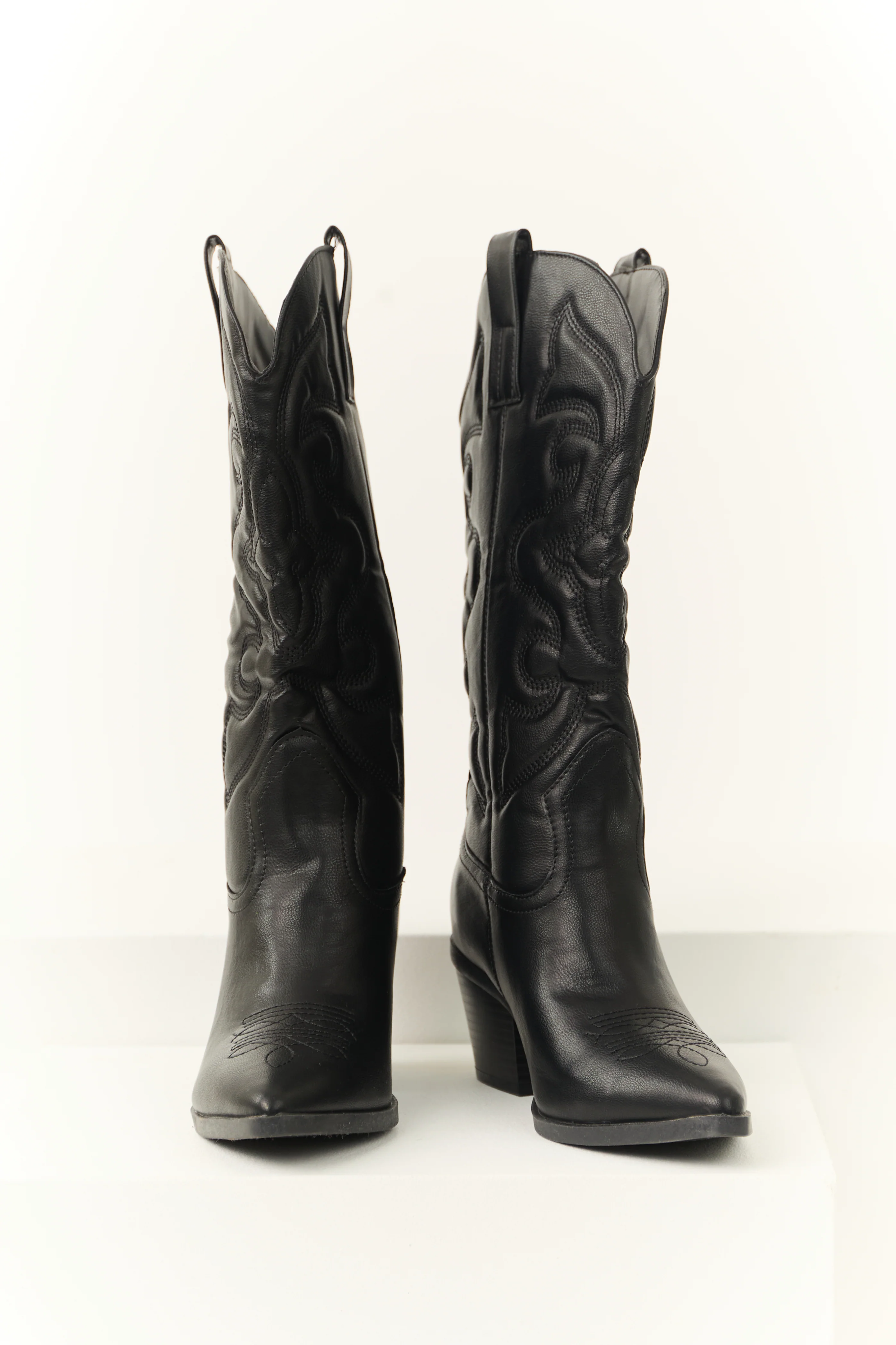 Black Faux Leather Pointed Toe Western Boots - LD SALE