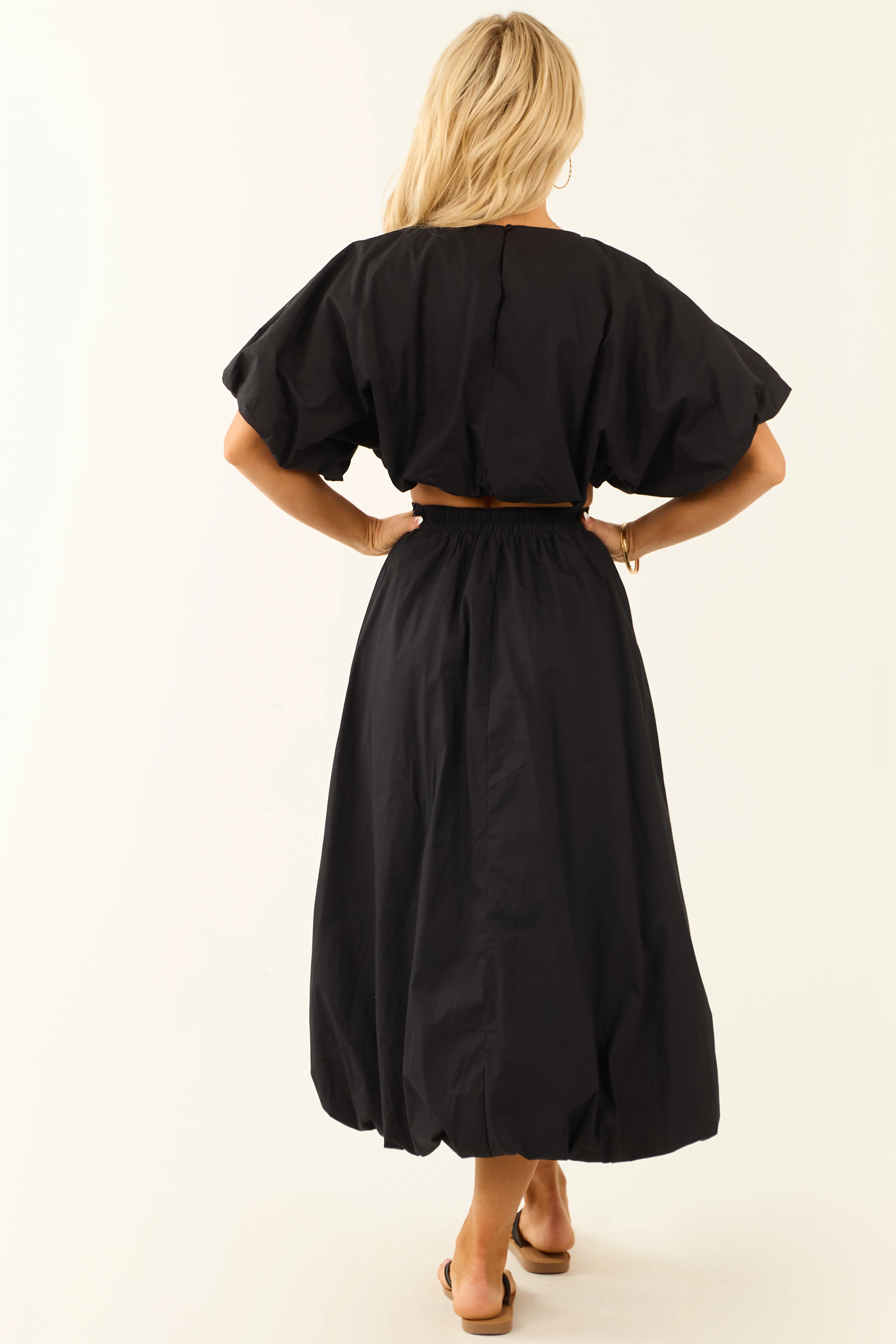 Charcoal Bubble Sleeve and Bubble Hem Skirt Set - LD SALE
