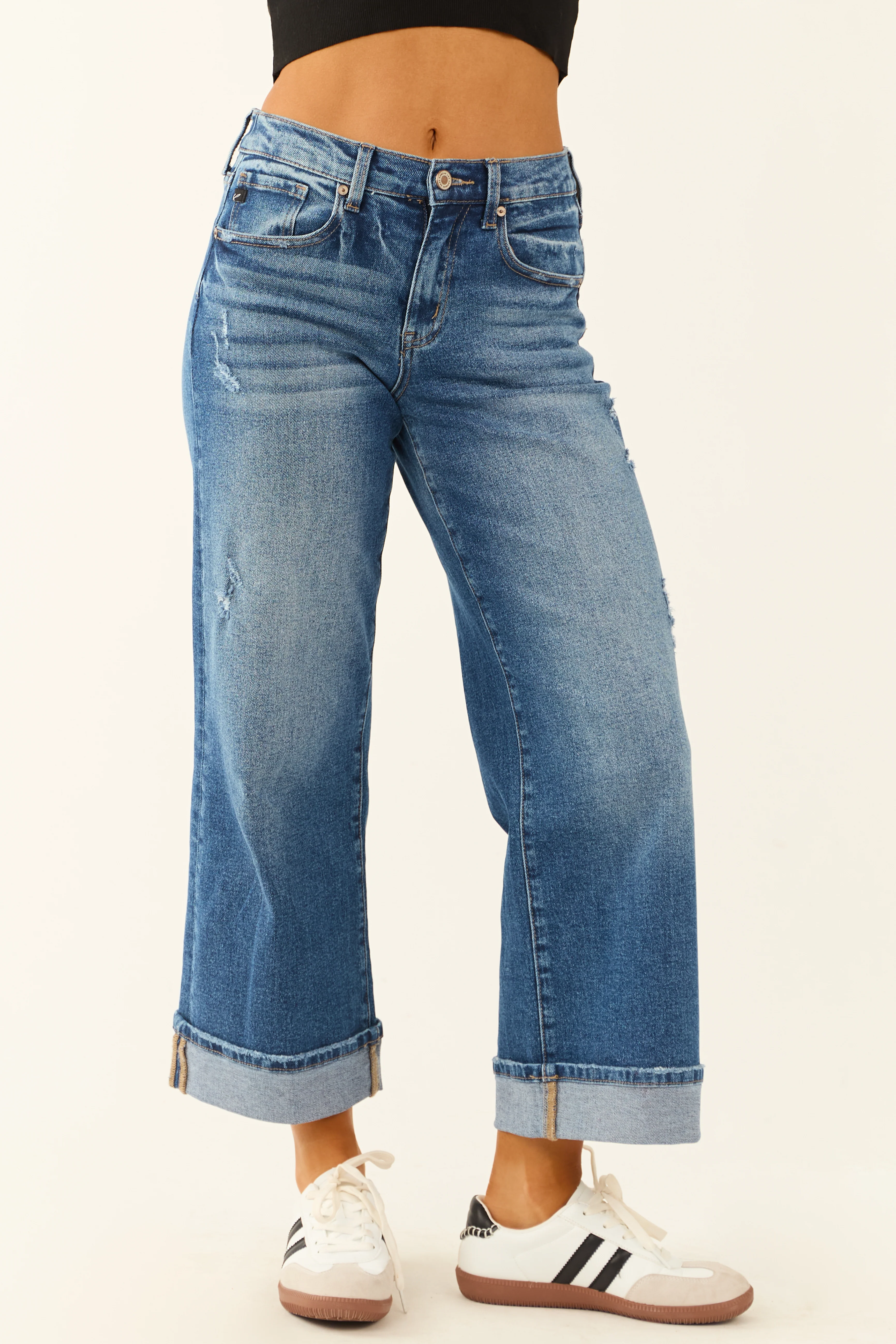 KanCan Dark Wash Wide Leg Crop High Rise Jeans - LD SALE