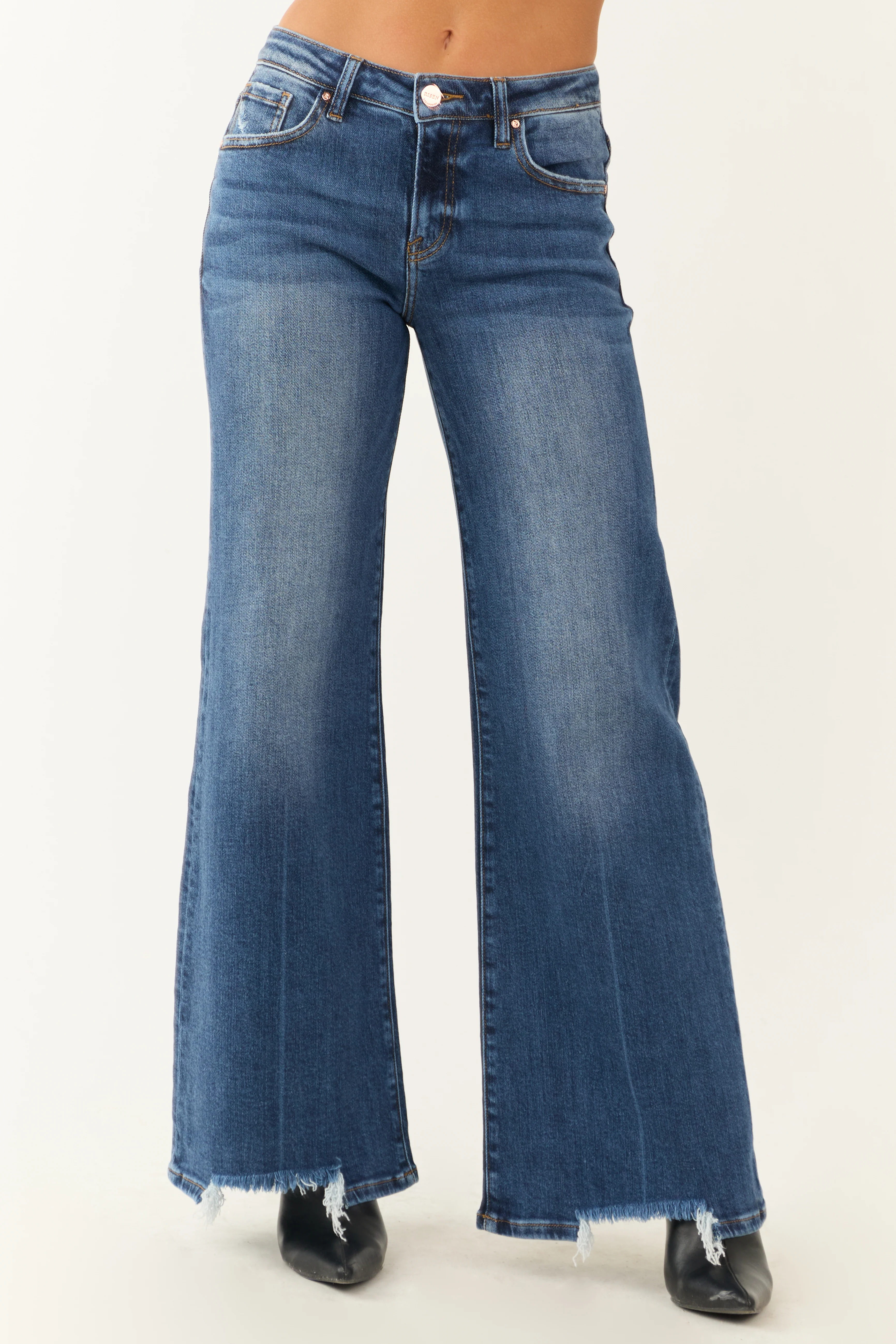 Risen Dark Wash High Rise Wide Flare Leg Jeans - LD SALE