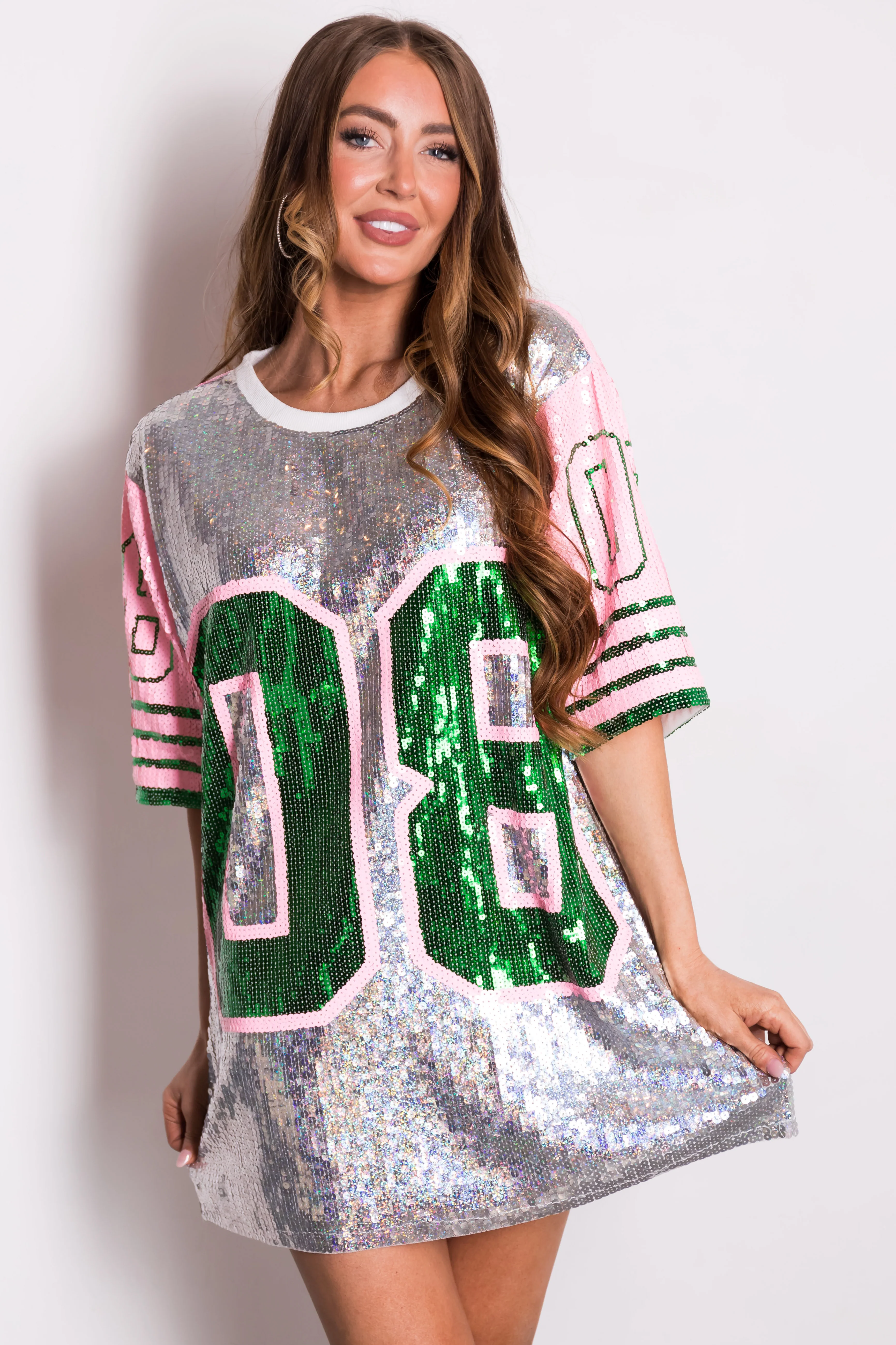 Silver Sequin Jersey Graphic Oversized Top - LD SALE