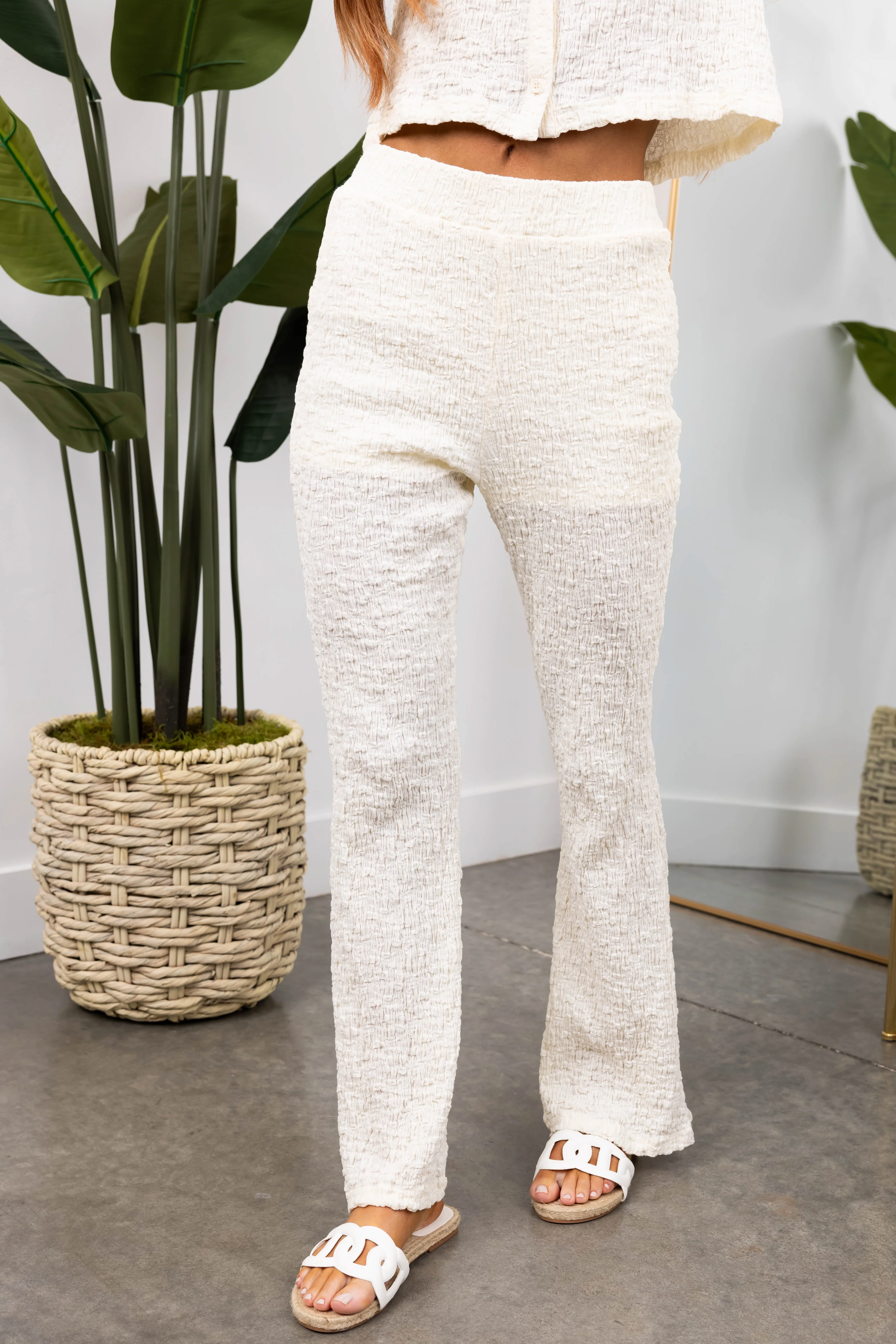 She+Sky Cream Flare Leg Textured Knit Pants - LD SALE