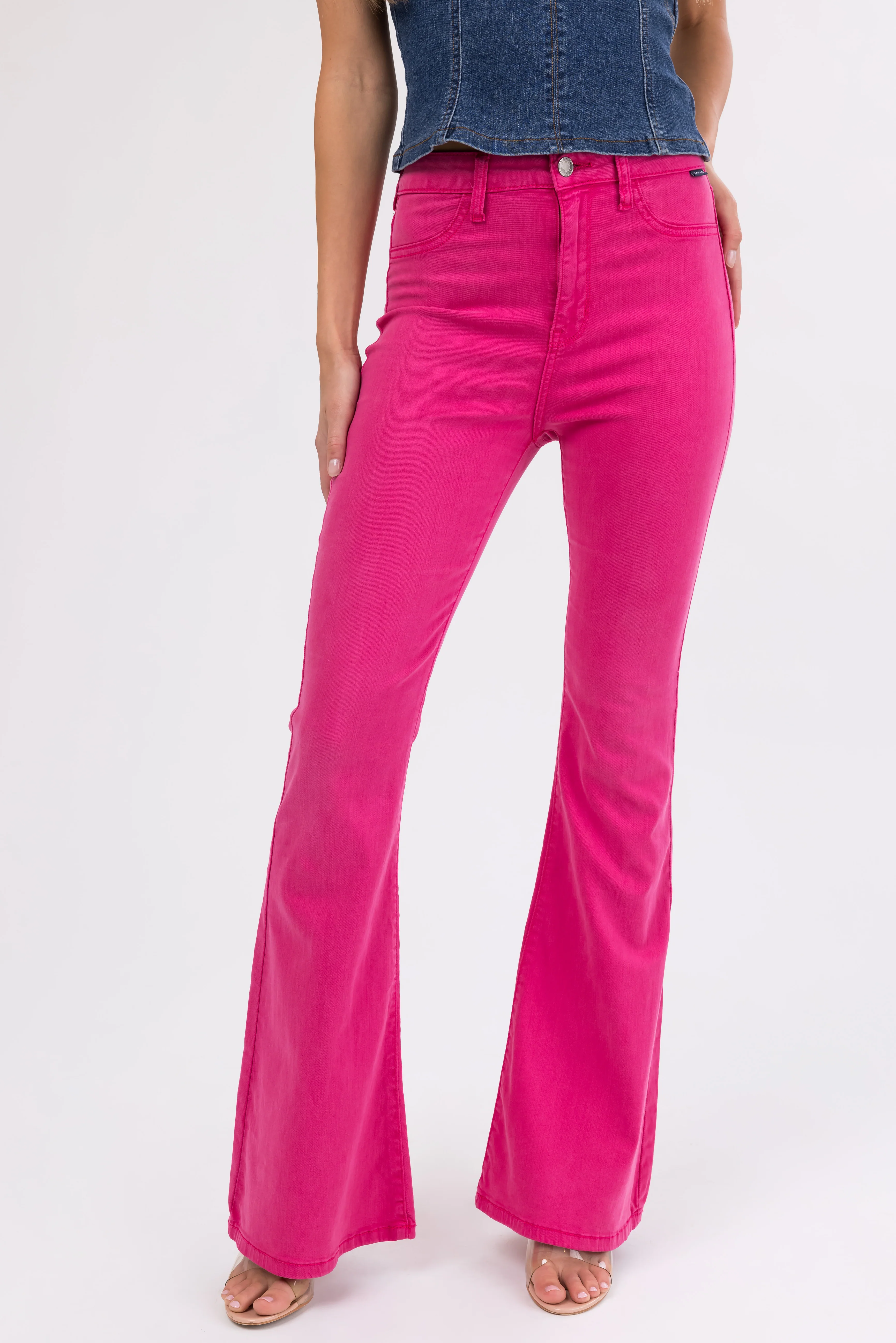 Cello Magenta High Rise Flare Leg Jeans - LD SALE