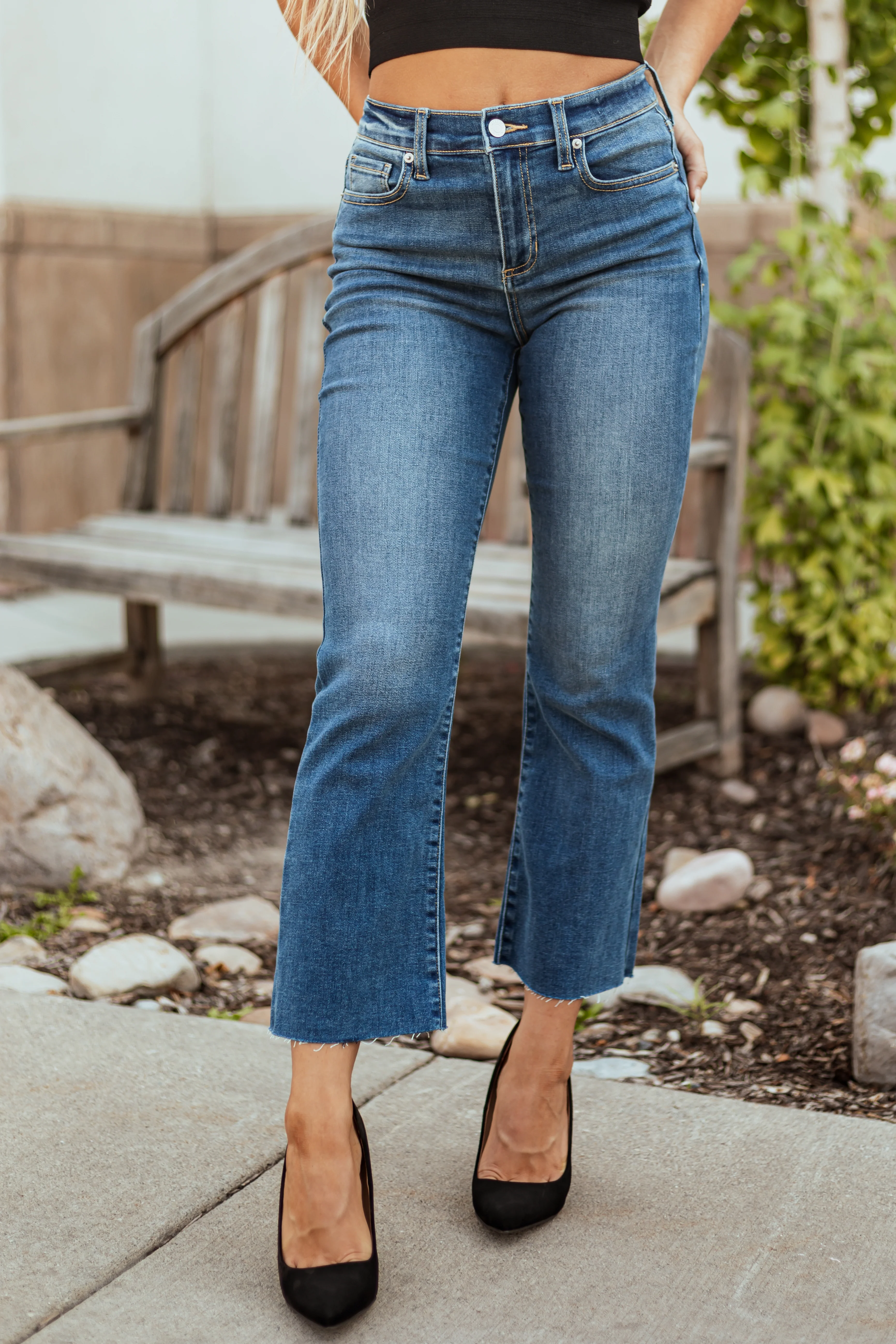 Sneak Peek Medium Dark Wash Kick Flare Jeans - LD SALE
