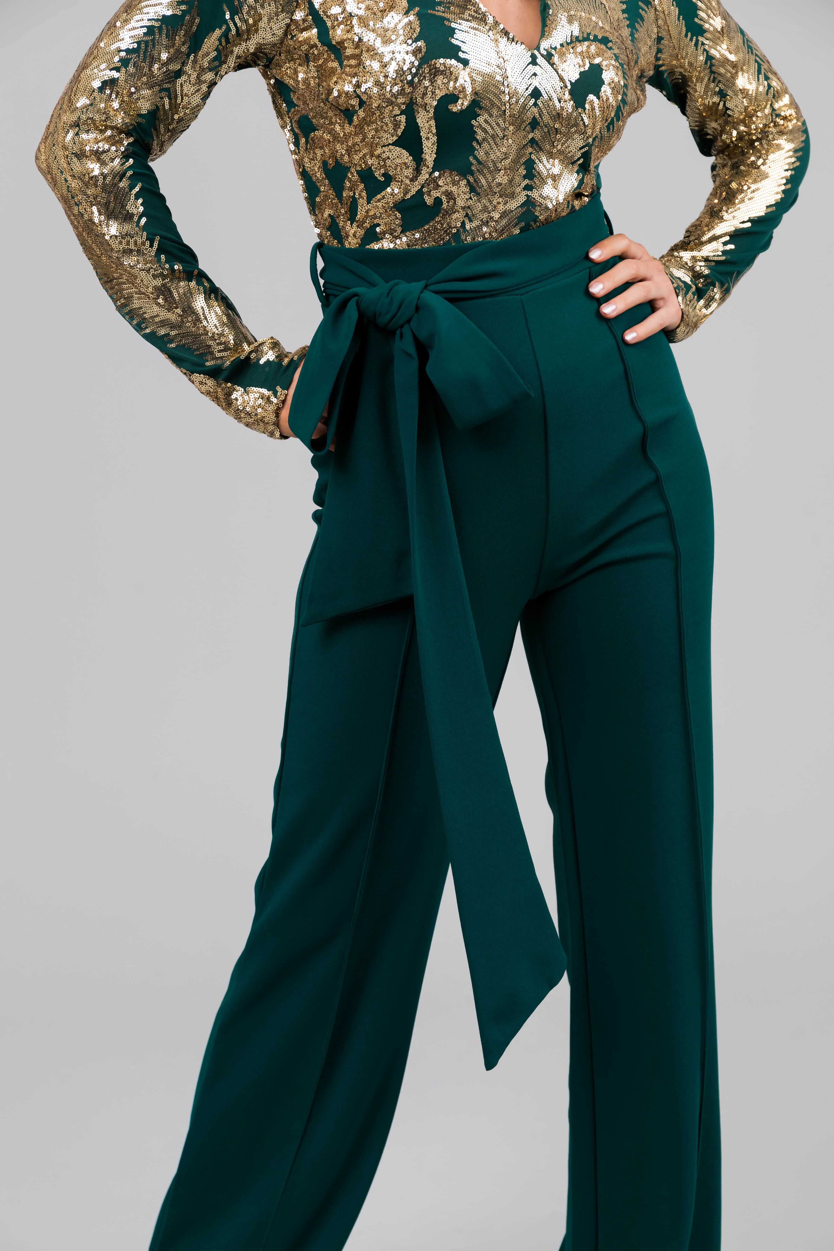 Hunter Green and Gold Sequin Print Jumpsuit - LD SALE
