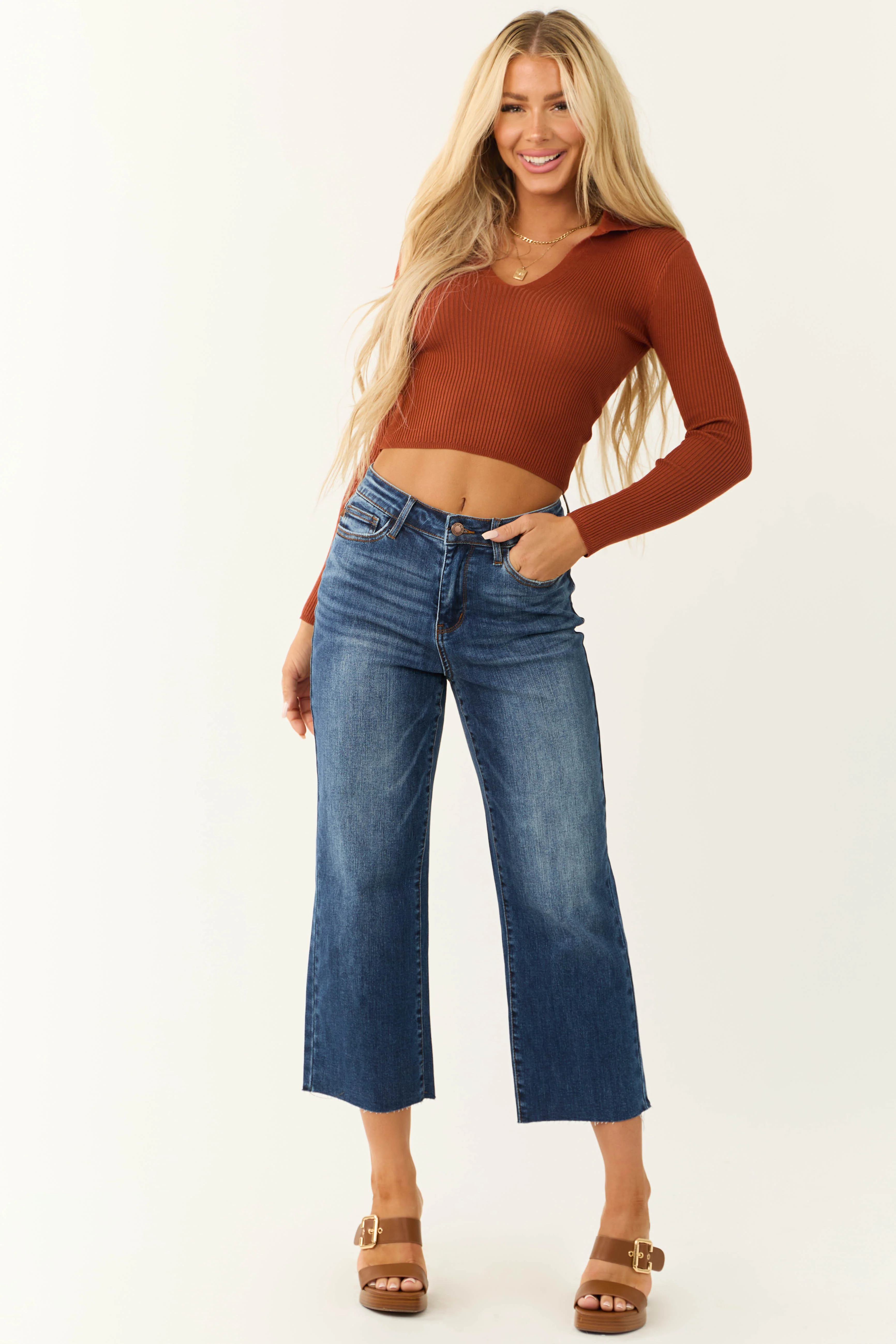 Judy Blue Dark Wash Wide Leg Cropped Jeans - LD SALE