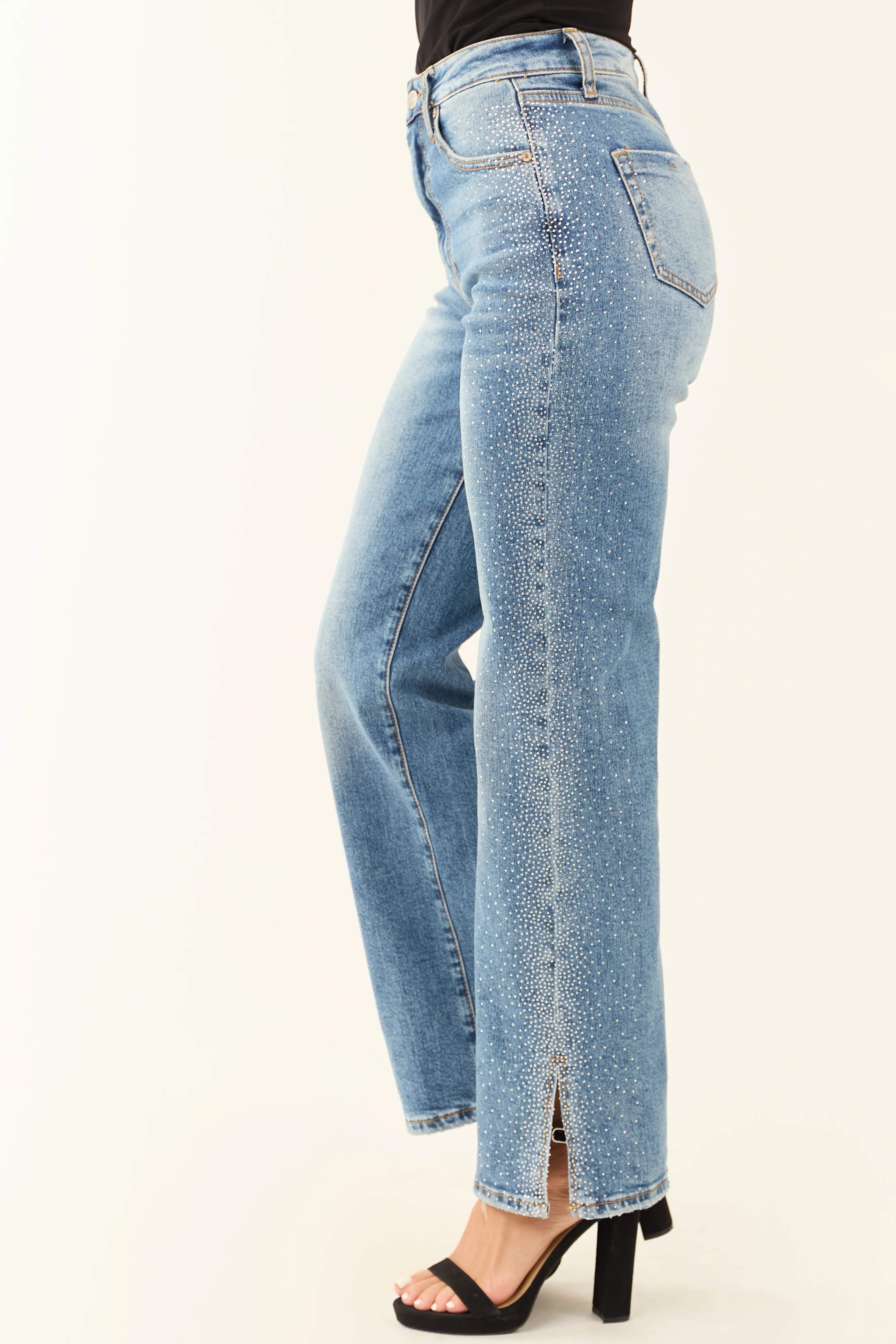 Special A Stretchy Straight Leg Rhinestone Jeans - LD SALE