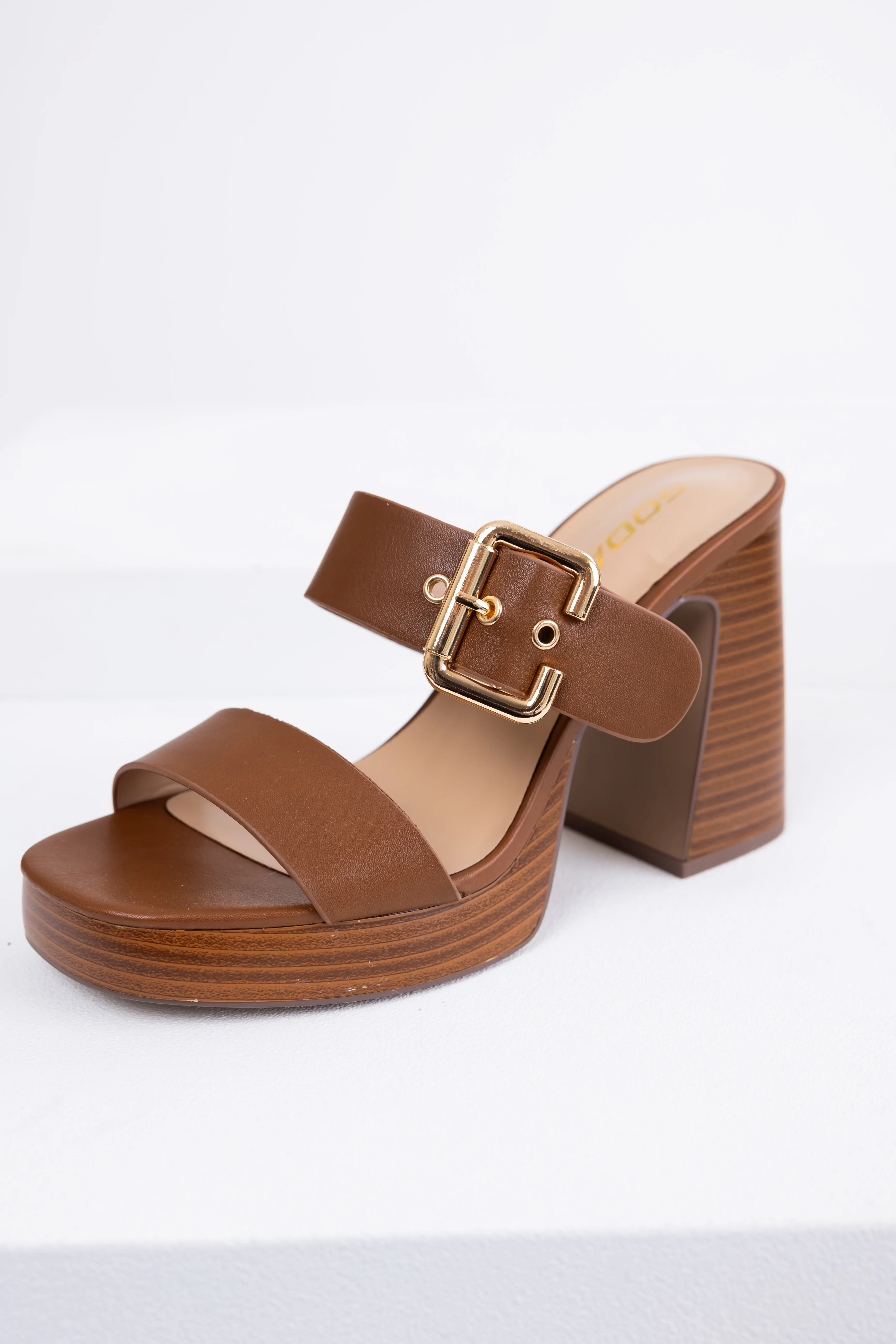 Sepia Buckle Strap Platform Chunky Heels - LD SALE