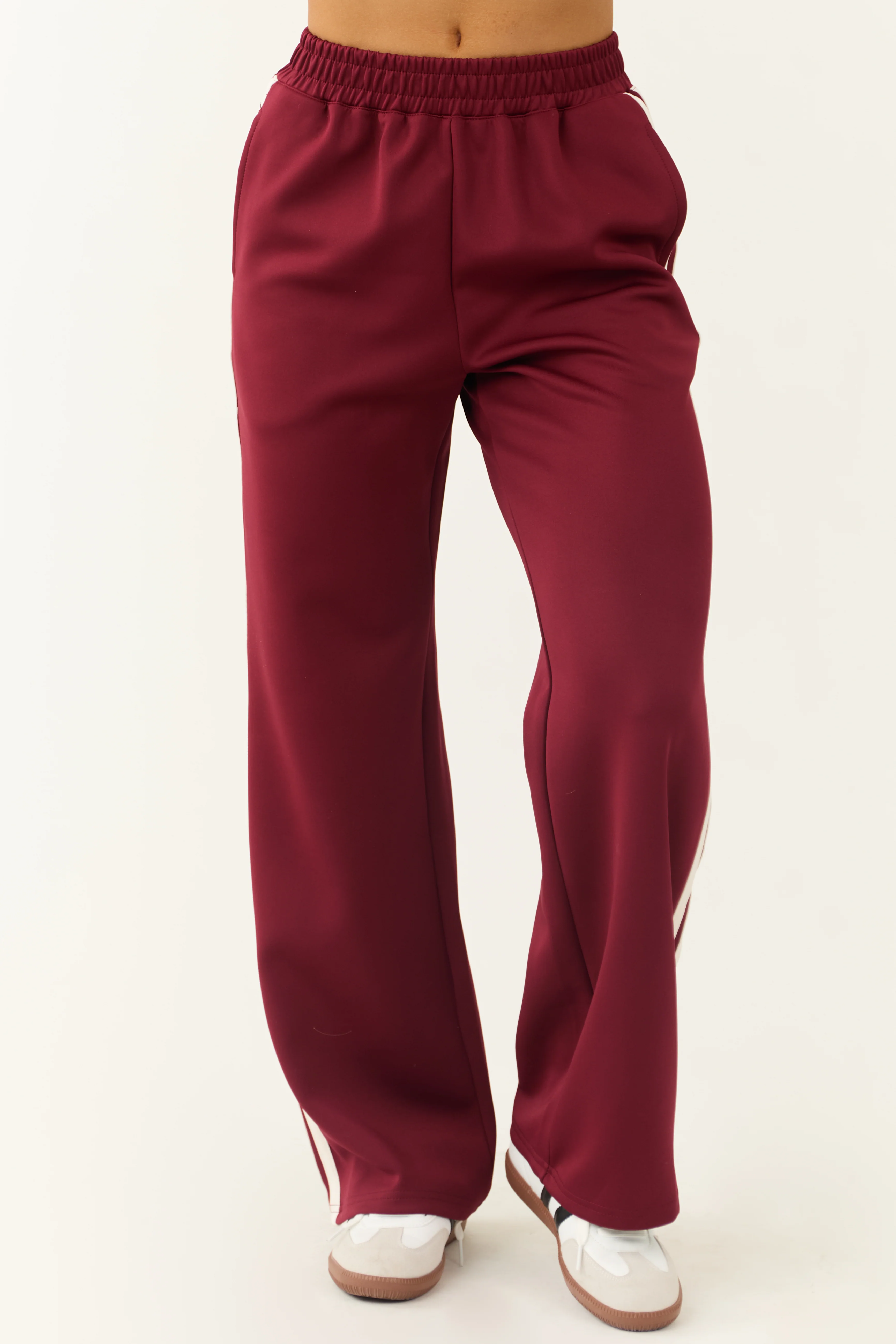 Burgundy Wide Leg Side Stripe Detail Track Pants - LD SALE