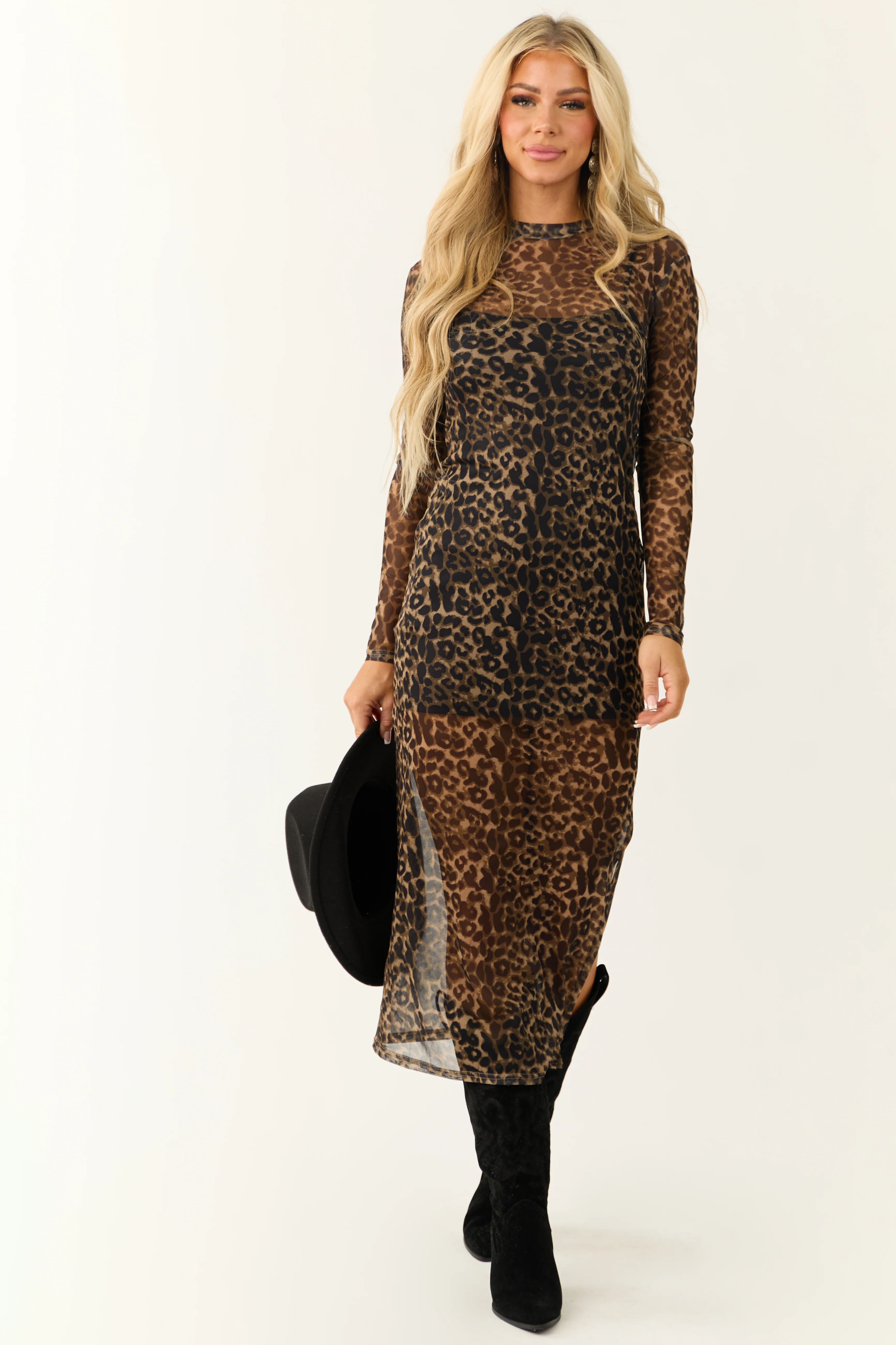 Peanut Leopard Print Mesh Fitted Maxi Dress - LD SALE