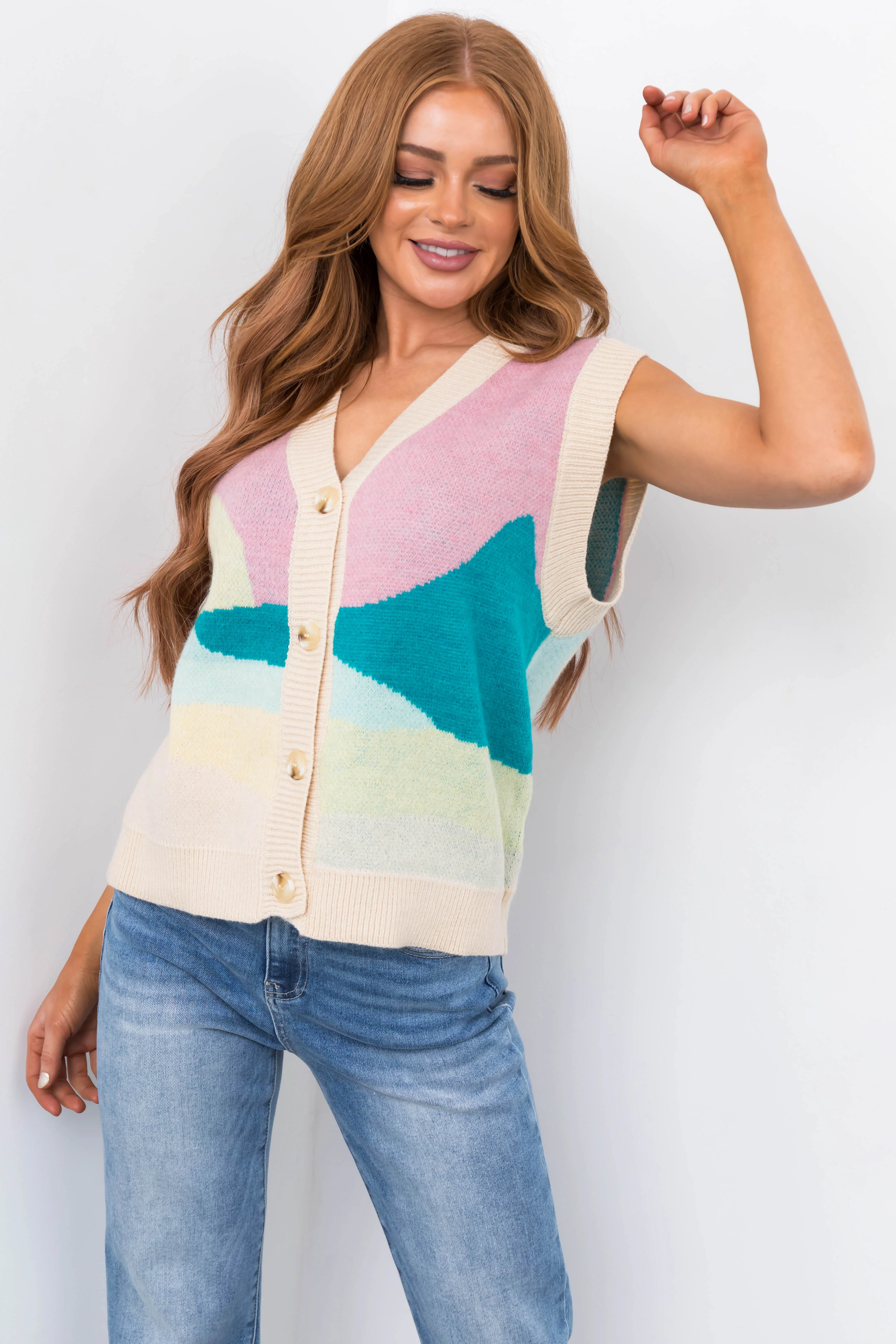 Cherry Blossom Patterned Sweater Vest - LD SALE