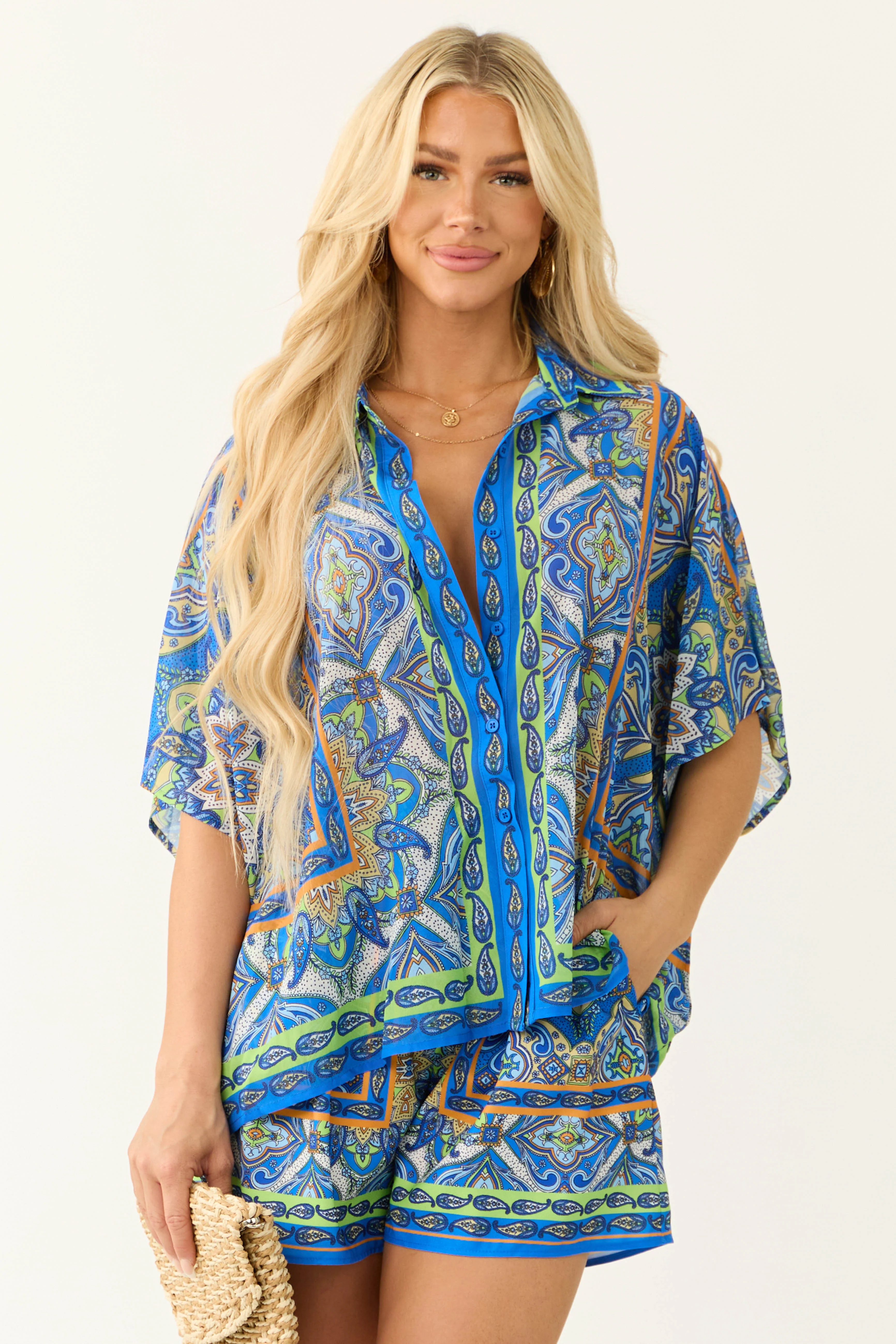Flying Tomato Royal Blue Abstract Print Top - LD SALE