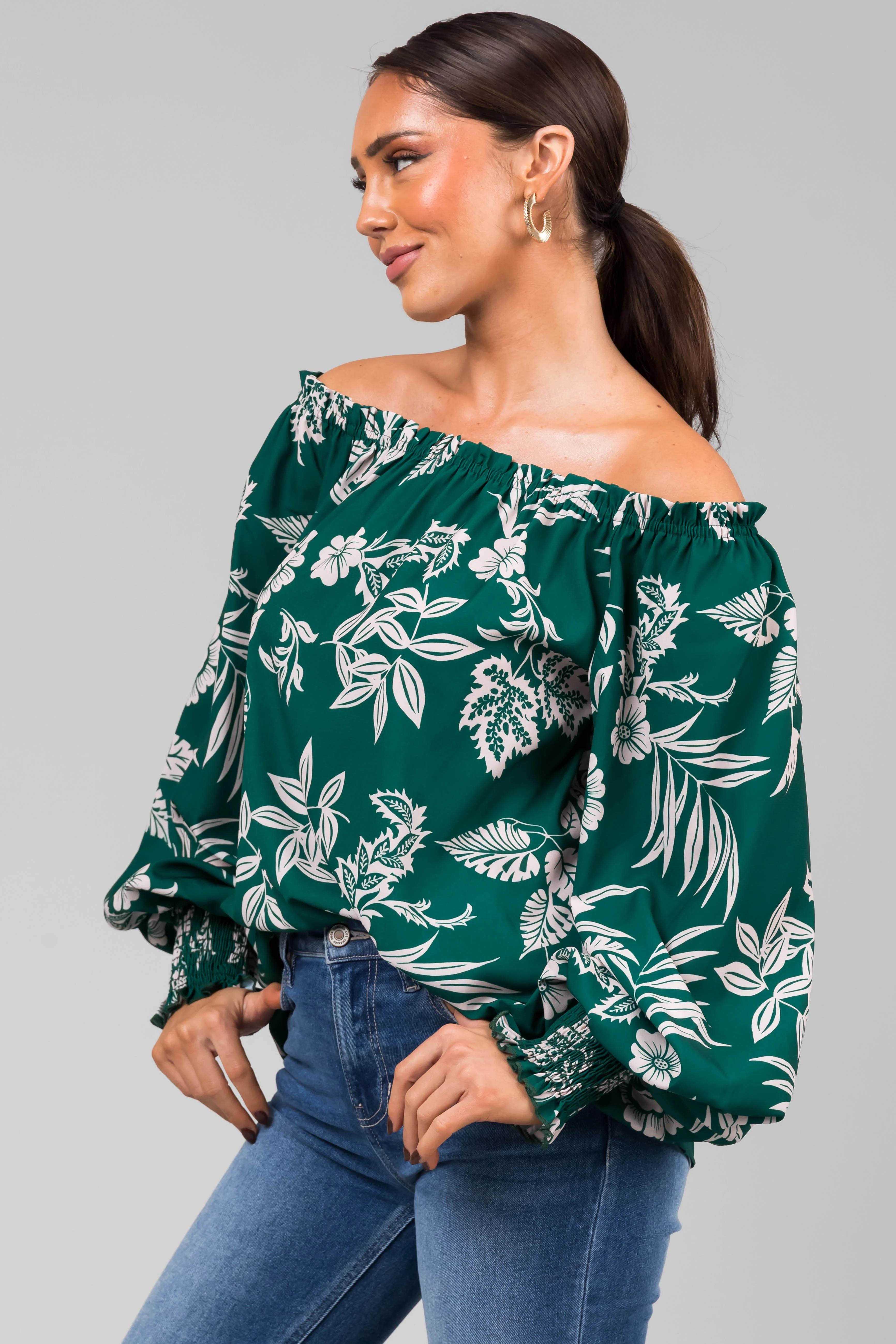 Forest Off the Shoulder Floral Print Blouse - LD SALE