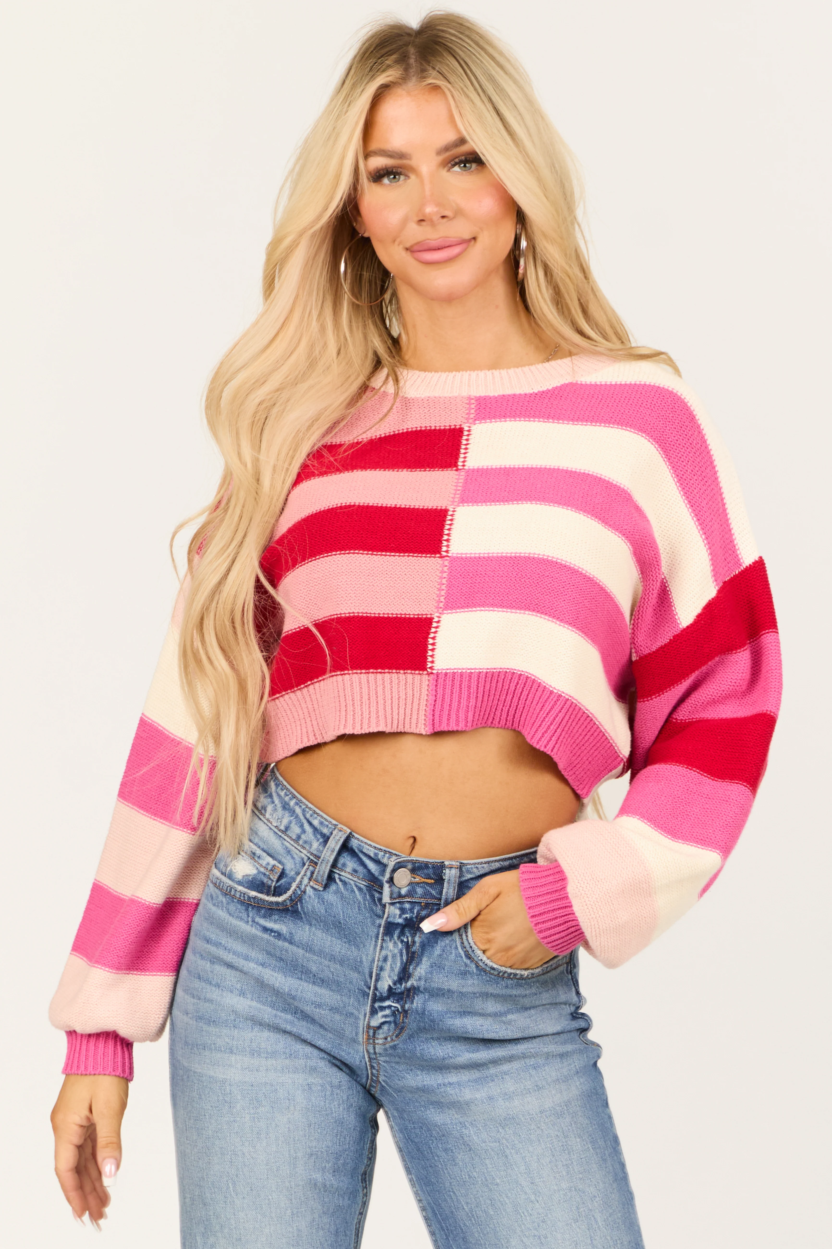 Ruby Striped Long Sleeve Cropped Sweater - LD SALE