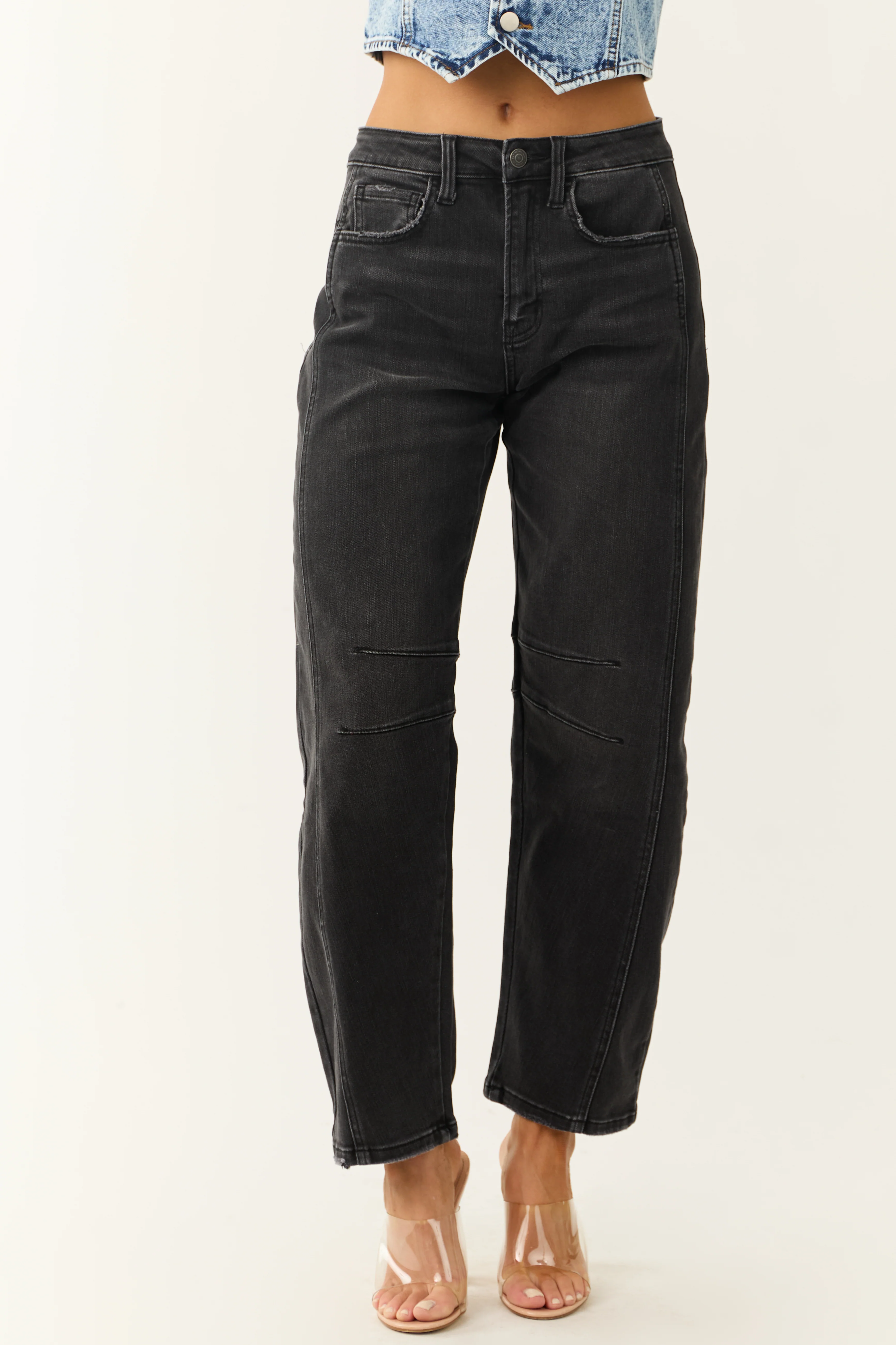 Flying Monkey Black Washed High Rise Ankle Barrel Jeans - LD SALE