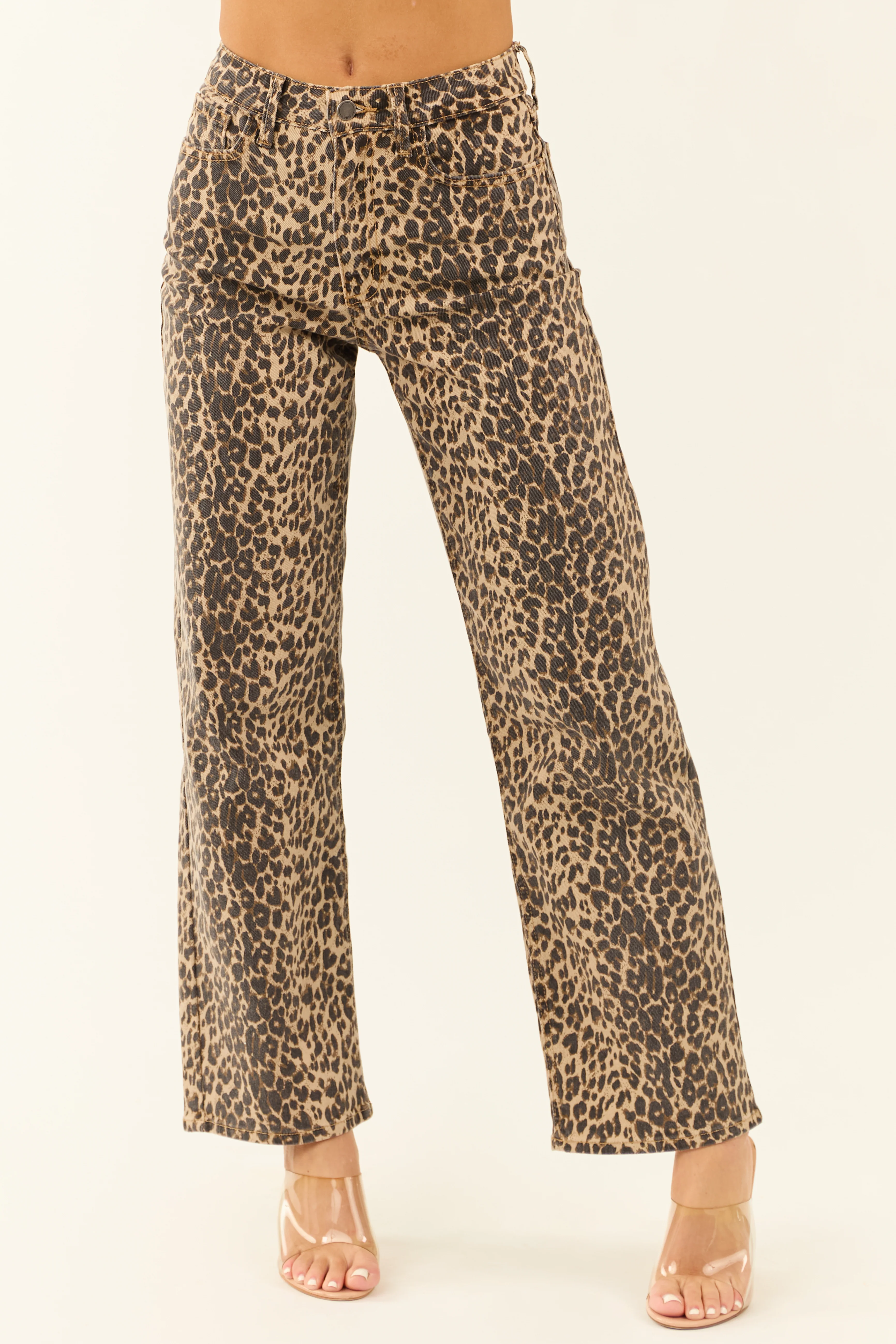 Oatmeal Leopard Stretchy Straight Leg Jeans - LD SALE
