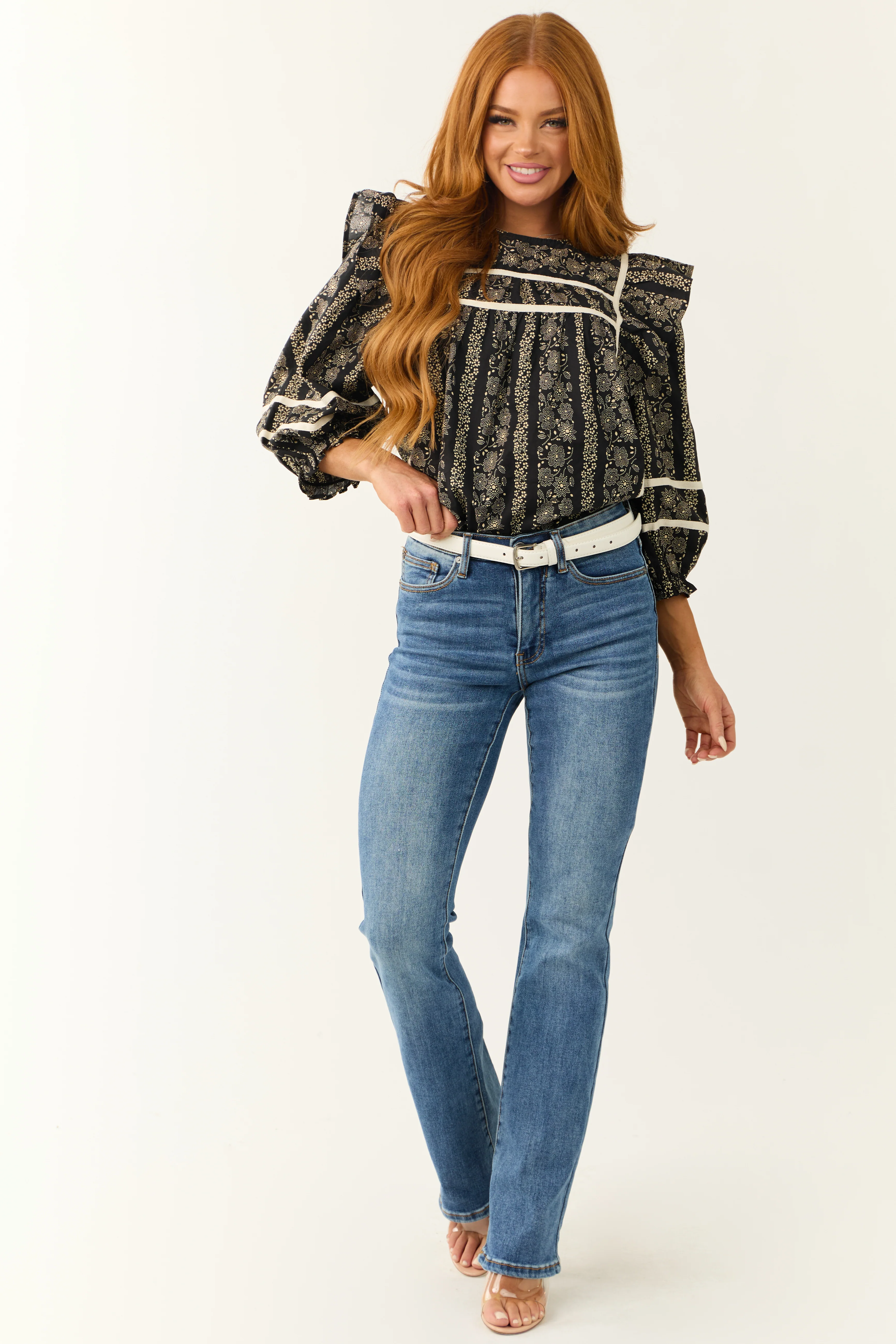 Black and Cream Floral Print Babydoll Top - LD SALE