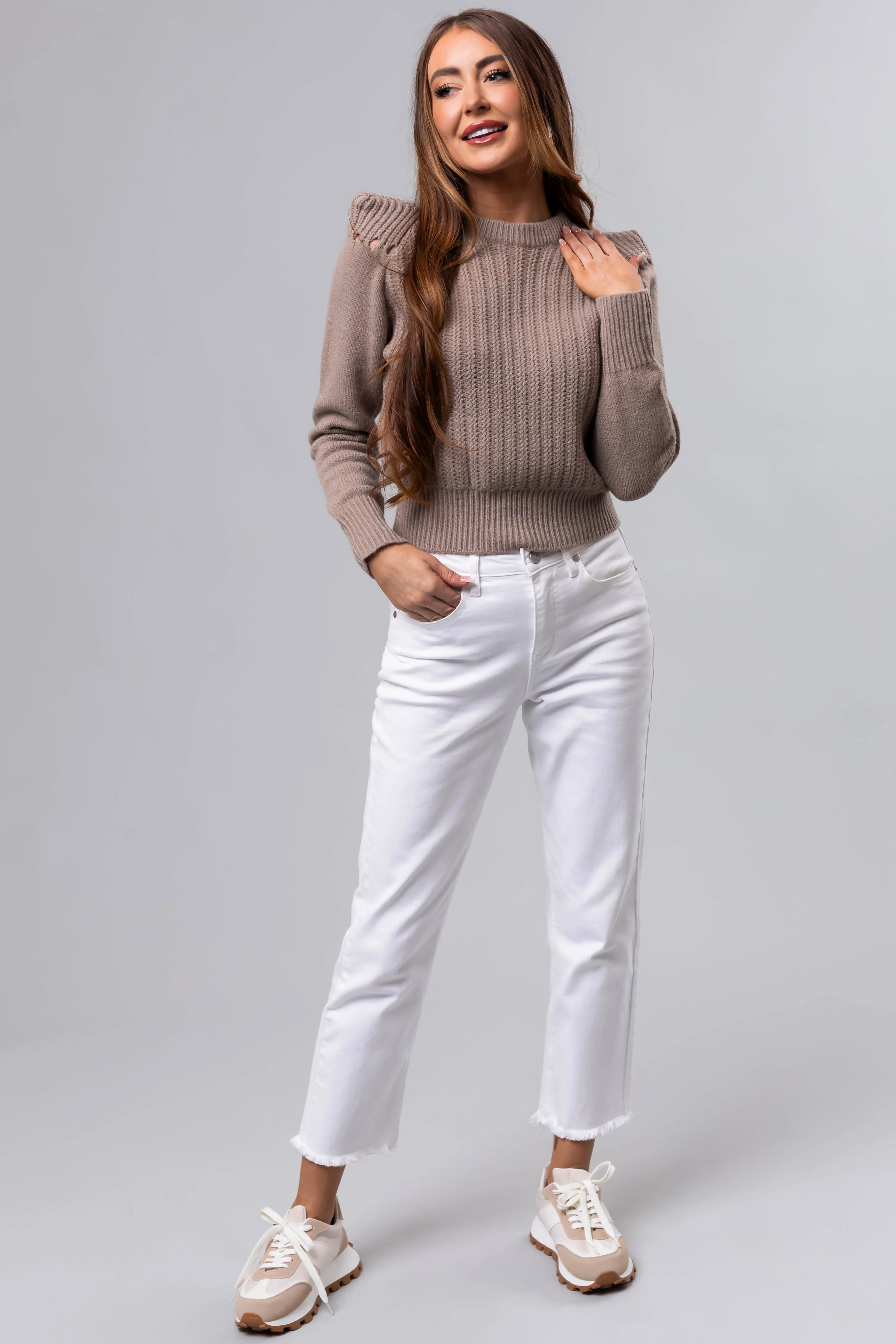Dusty Walnut Pleated Shoulder Knit Sweater - LD SALE