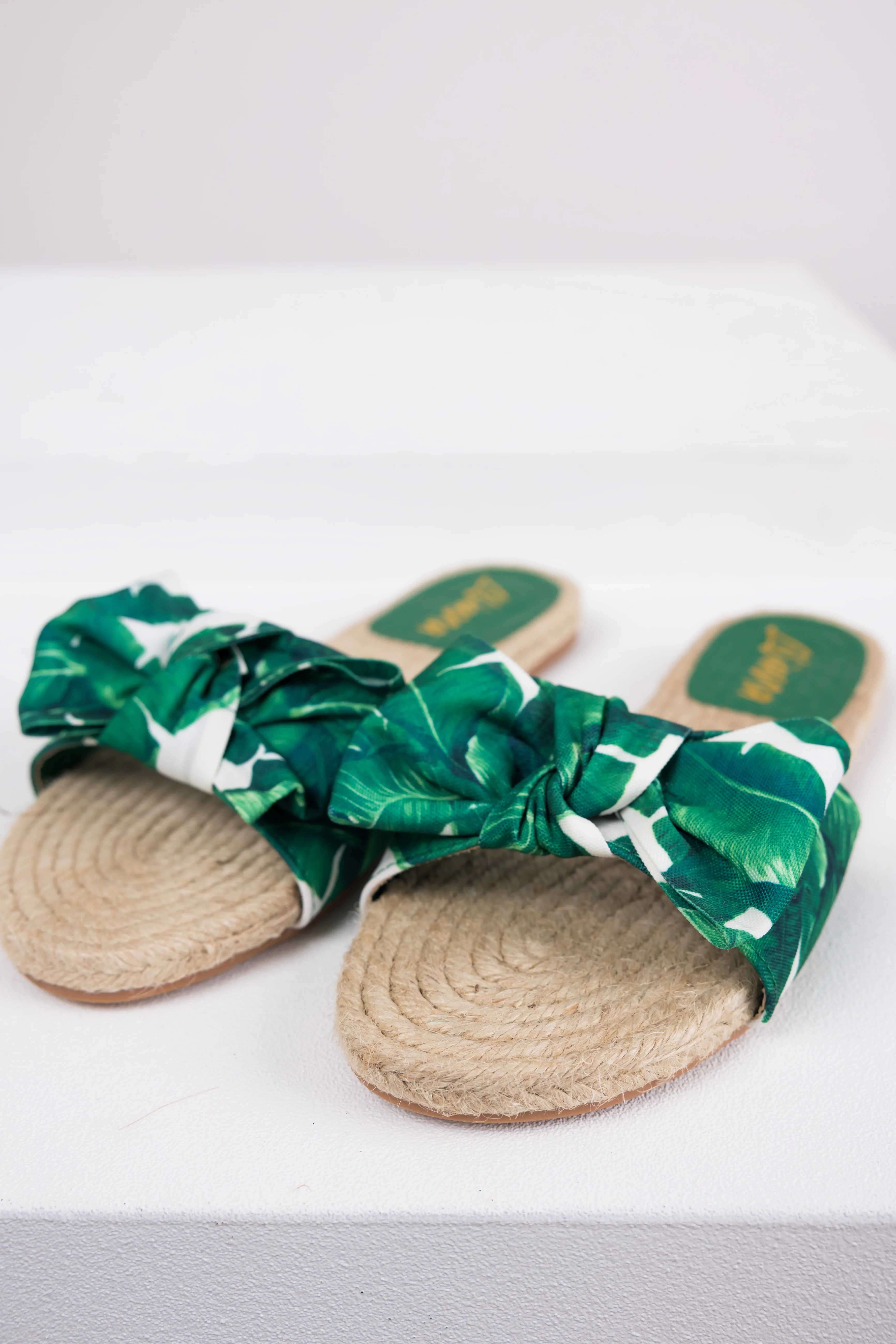 Palm Print Bow Strap Flat Espadrille Sandals - LD SALE