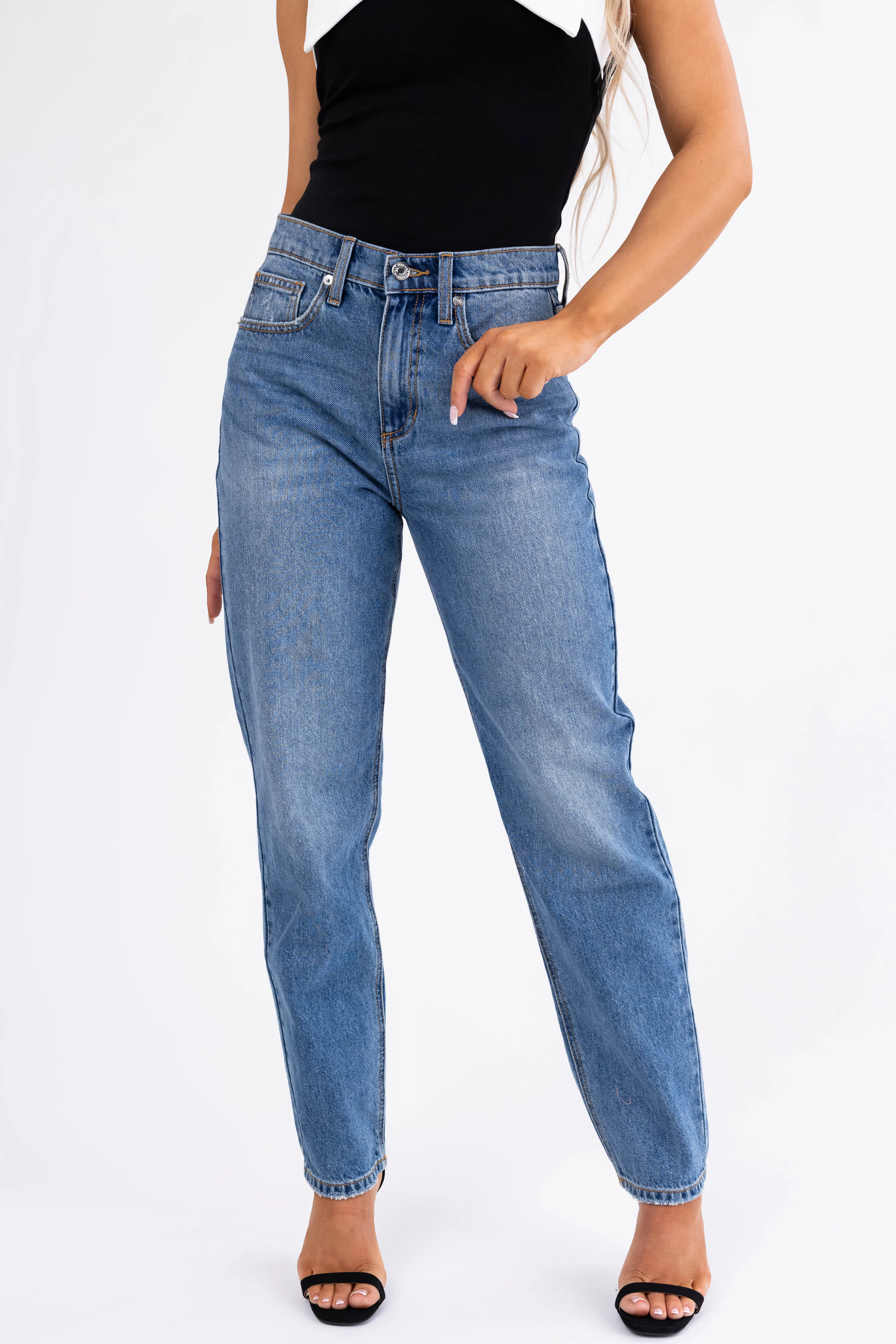 Sneak Peek Medium Wash Wide Leg Boyfriend Jeans - LD SALE