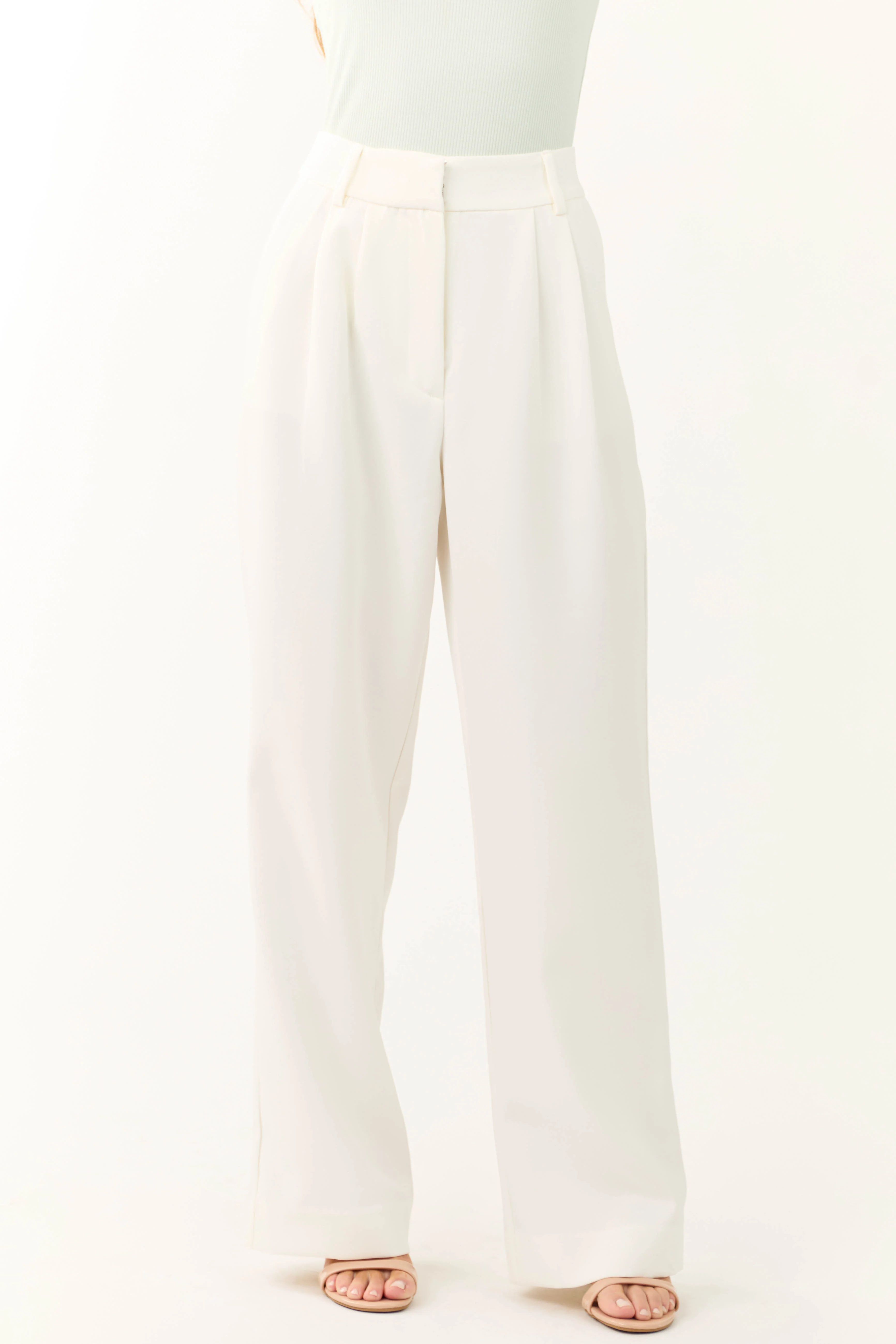 Off White Pleated High Waist Trouser Pants - LD SALE