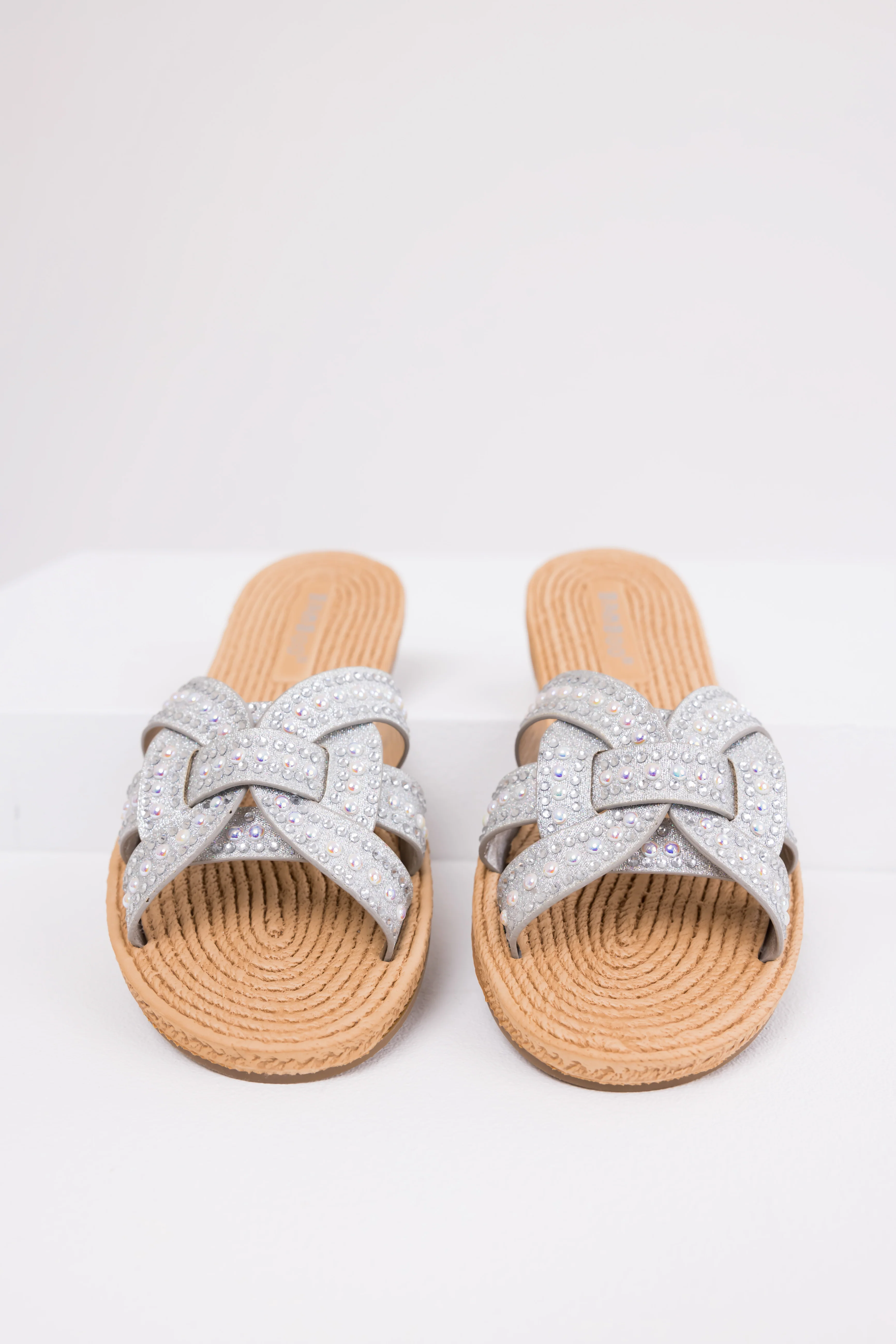 Silver Rhinestone Twisted Strap Sandals - LD SALE