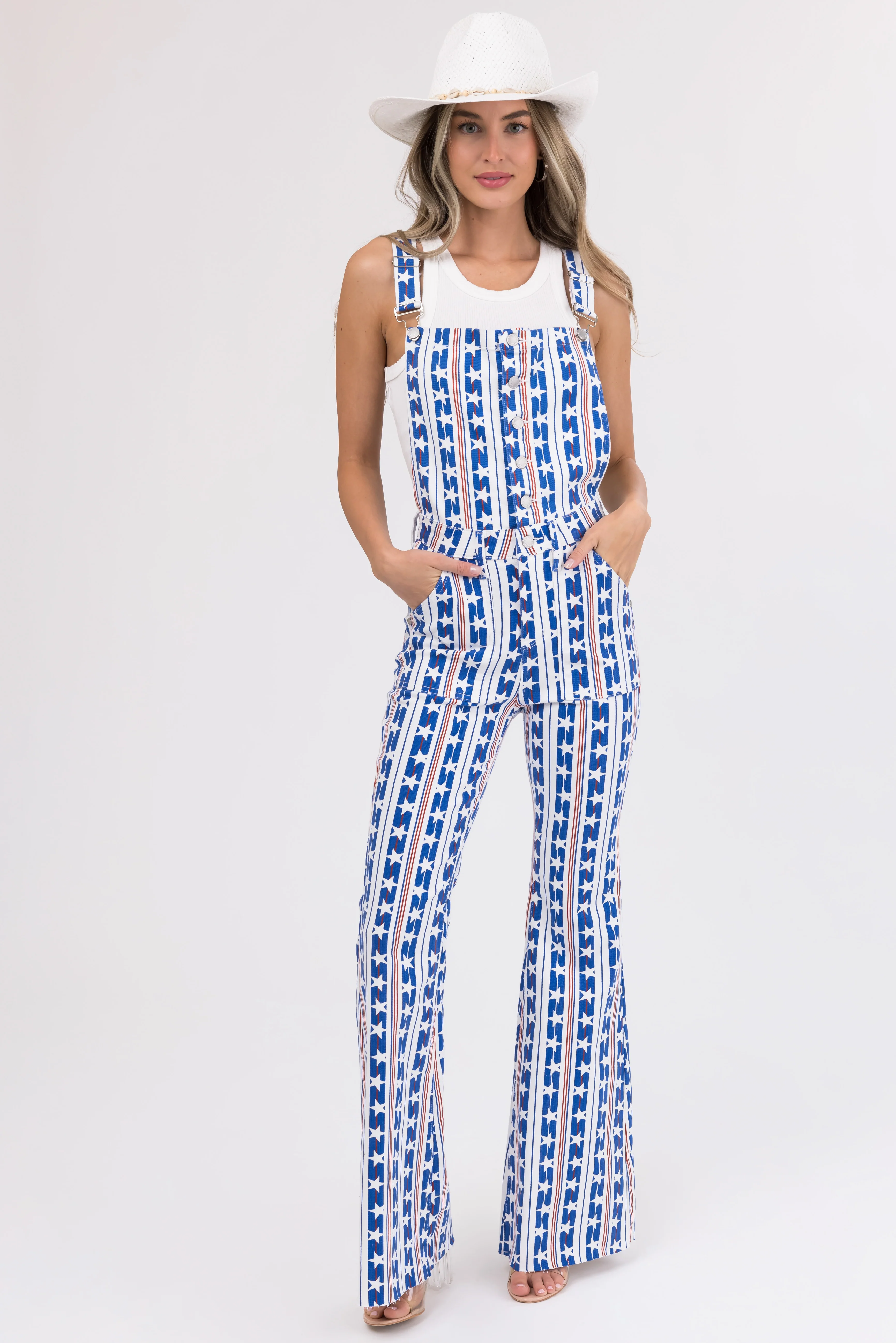 Judy Blue Off White American Print Overalls - LD SALE