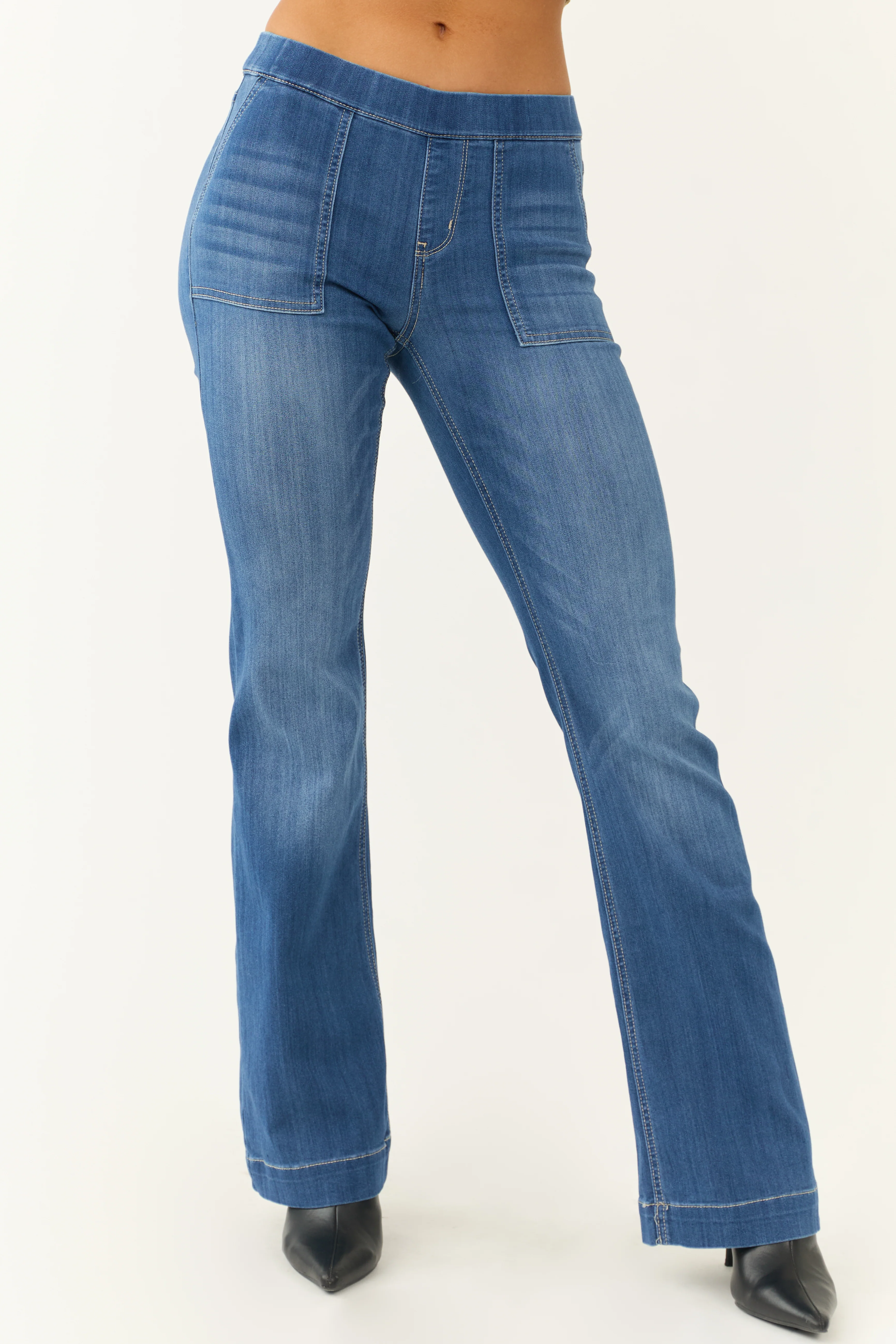 Cello Medium Wash Denim Mid Rise Flare Jeggings - LD SALE