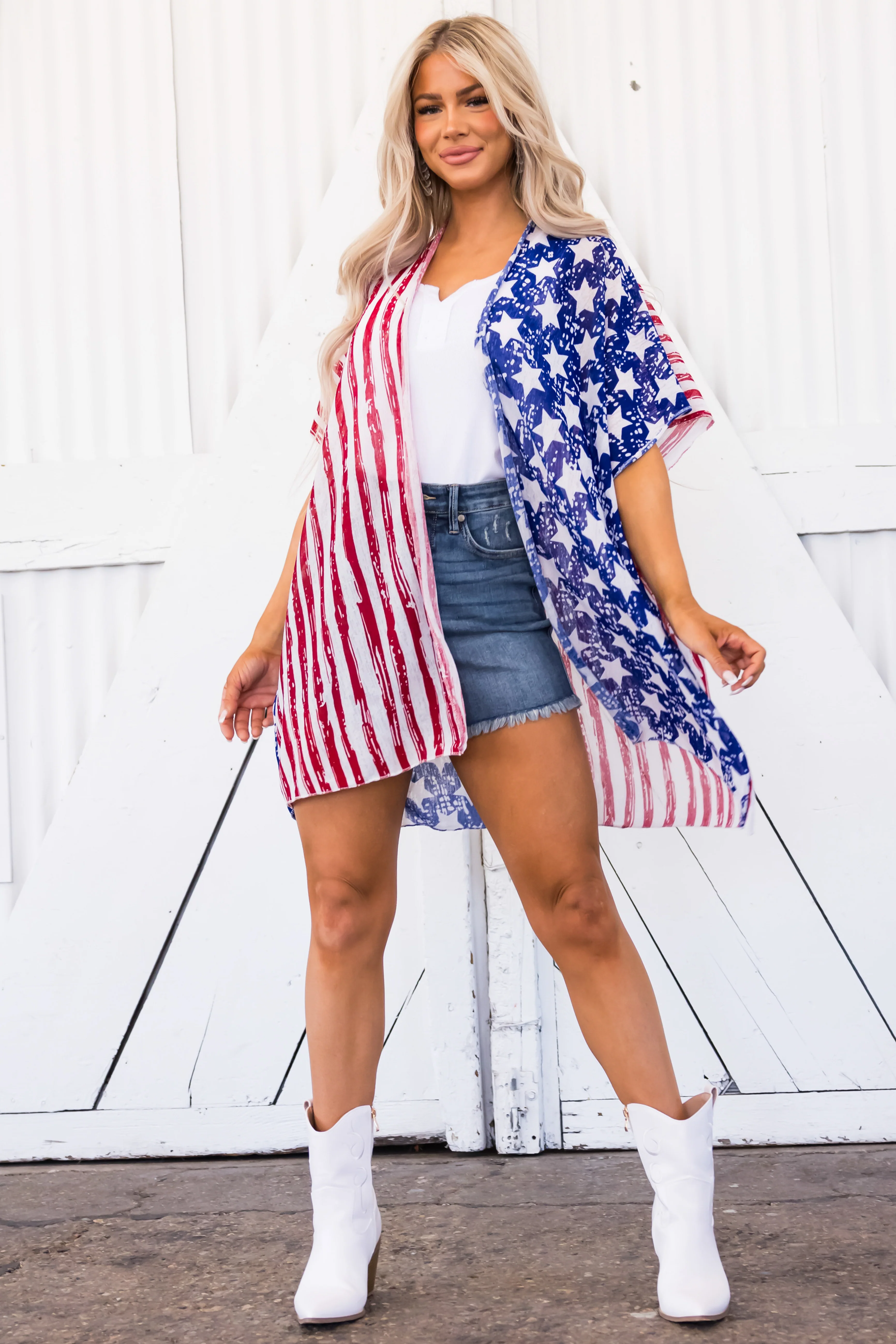 Vanilla Stars and Stripes Print Knit Kimono - LD SALE
