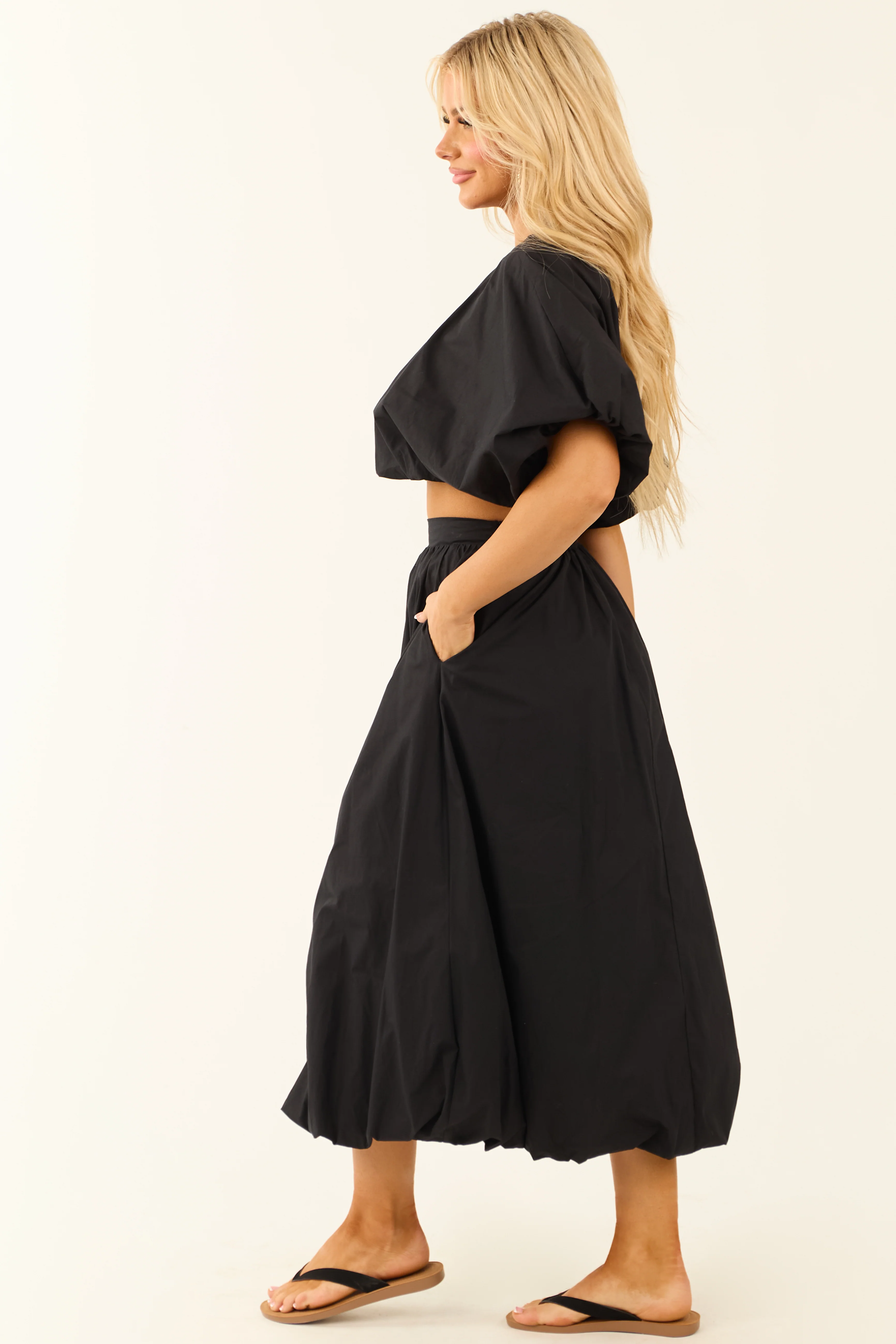 Charcoal Bubble Sleeve and Bubble Hem Skirt Set - LD SALE