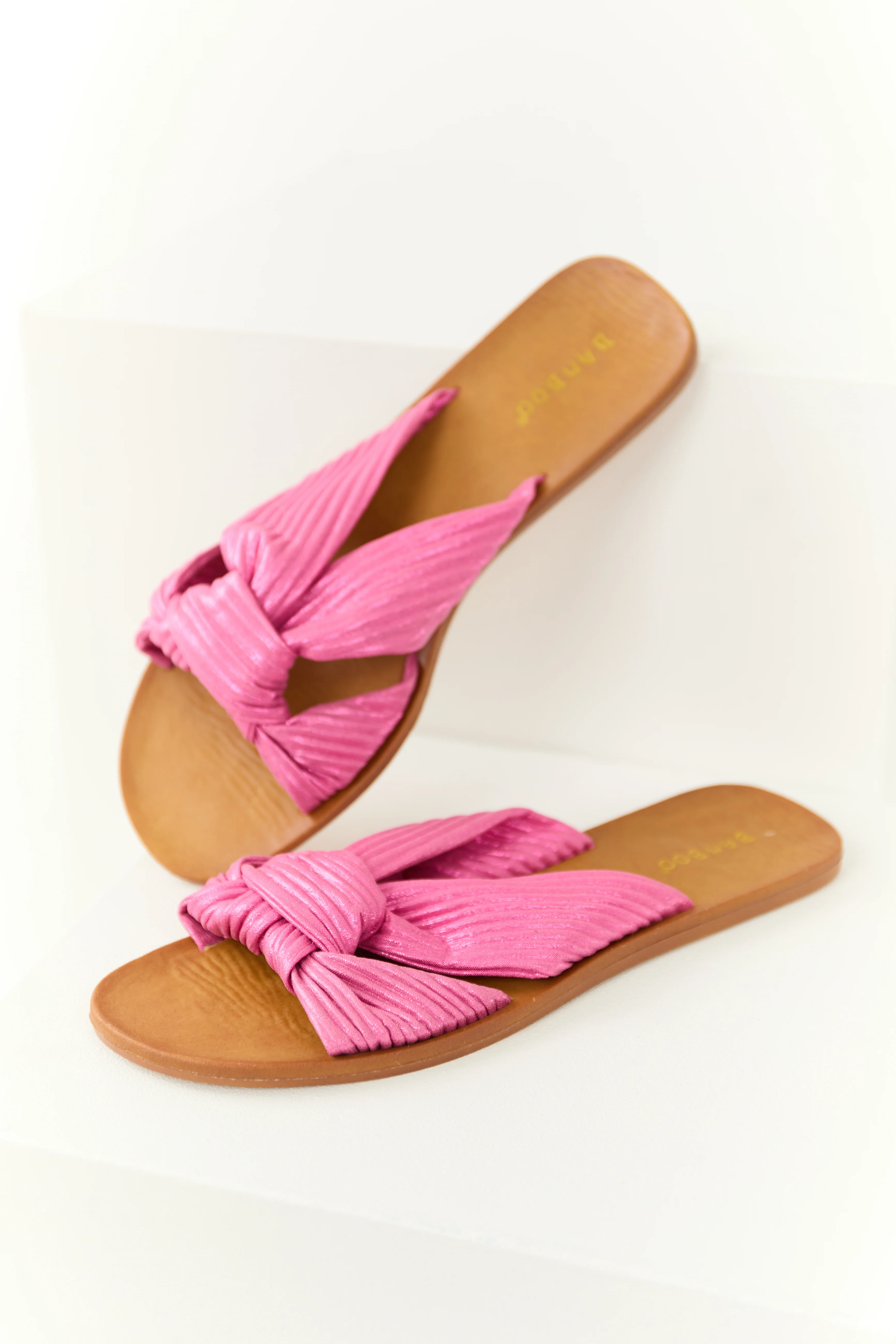 Shiny Bubblegum Fabric Open Toe Slip On Sandals - LD SALE