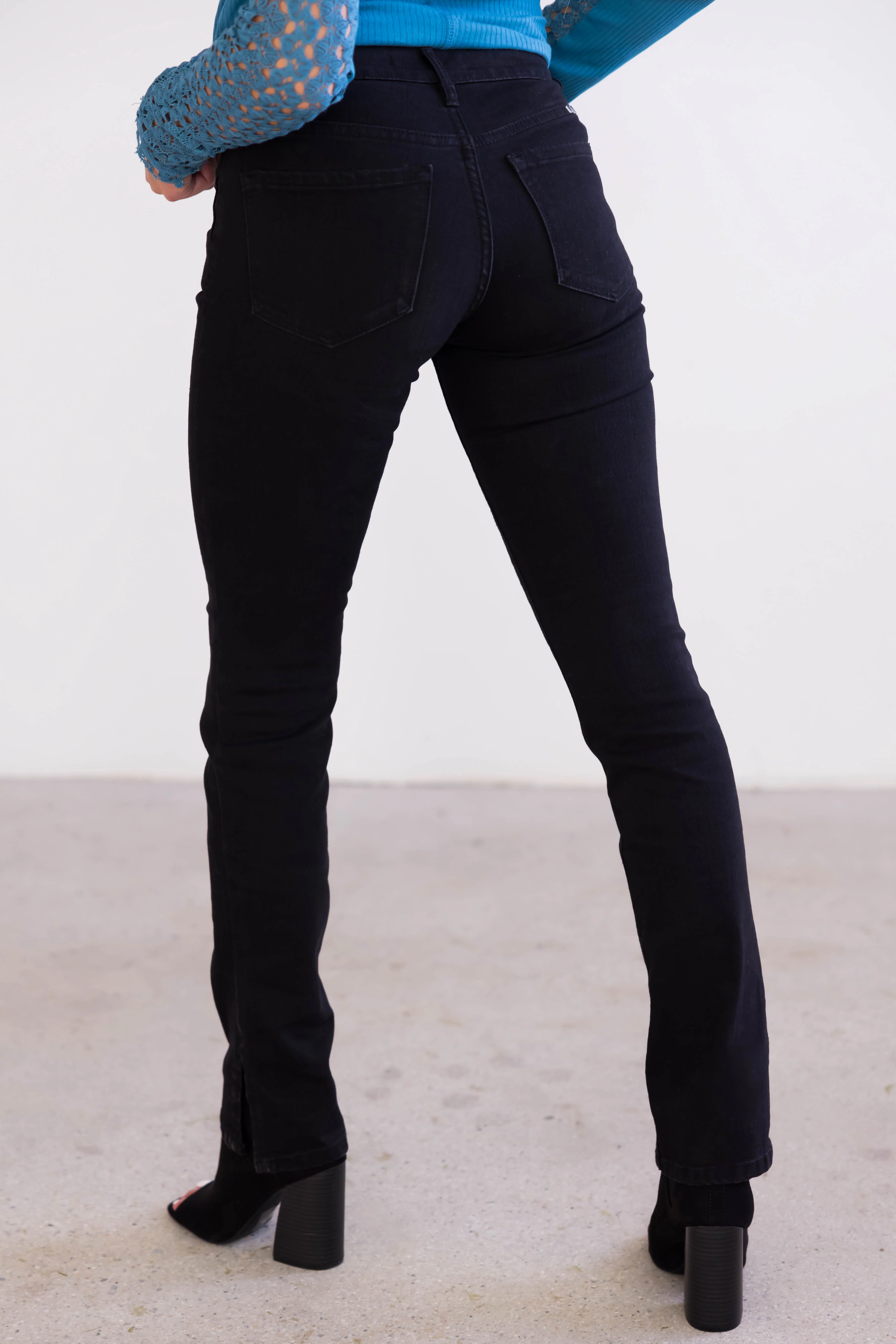 KanCan Black Mid Rise Straight Leg Side Slit Jeans - LD SALE
