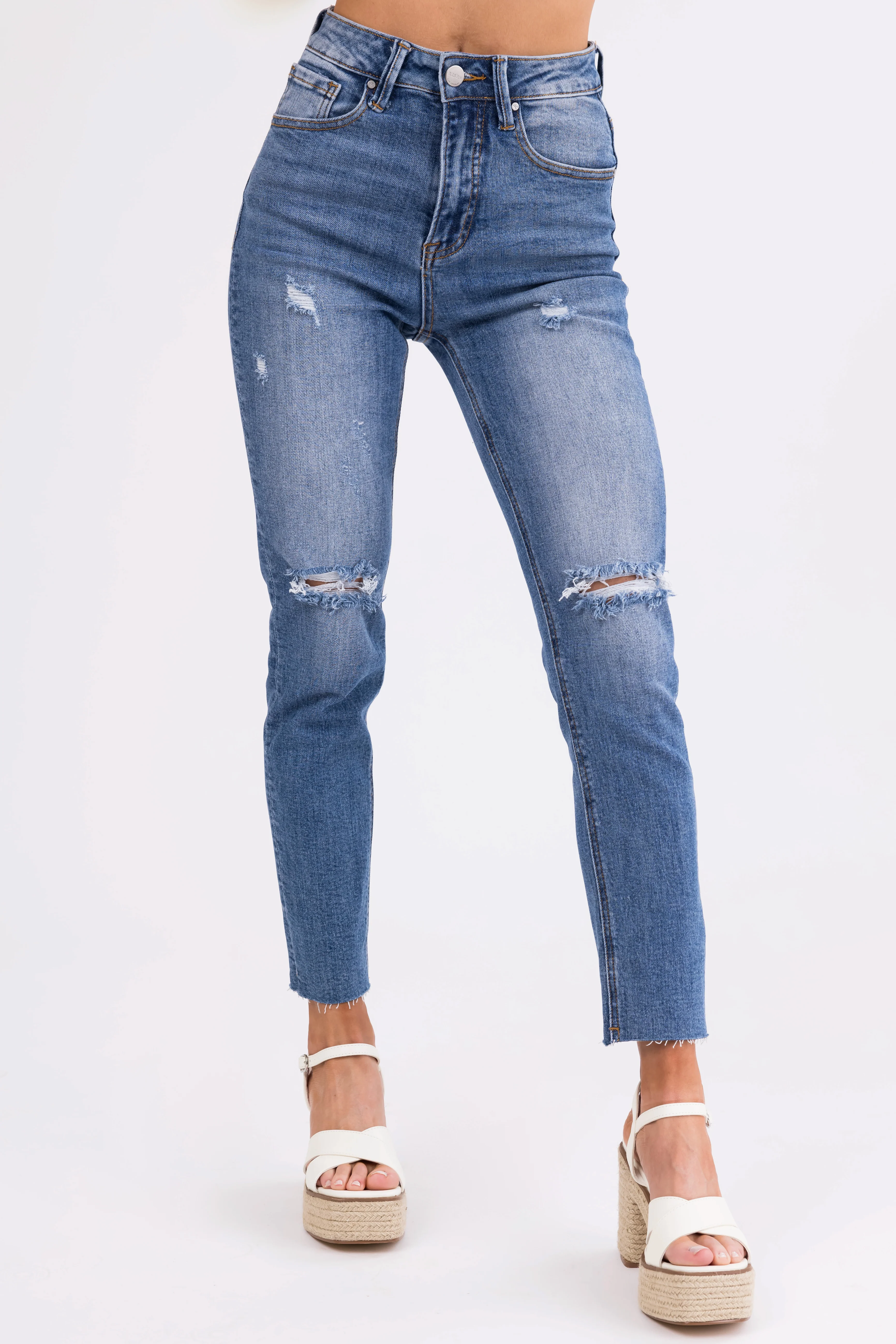 Risen Medium Wash High Rise Skinny Jeans - LD SALE