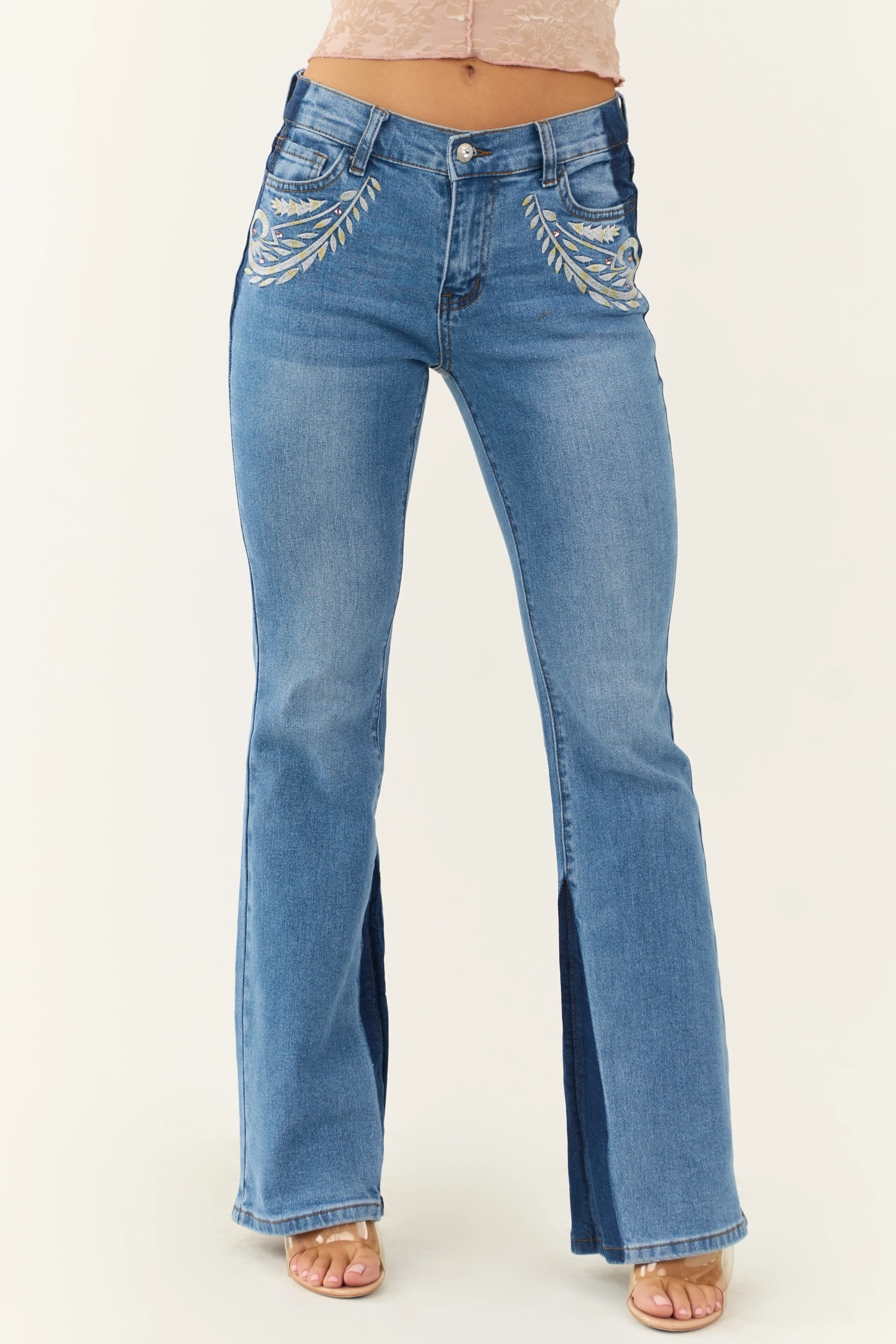 Medium Wash Embroidered Western Bootcut Jeans - LD SALE