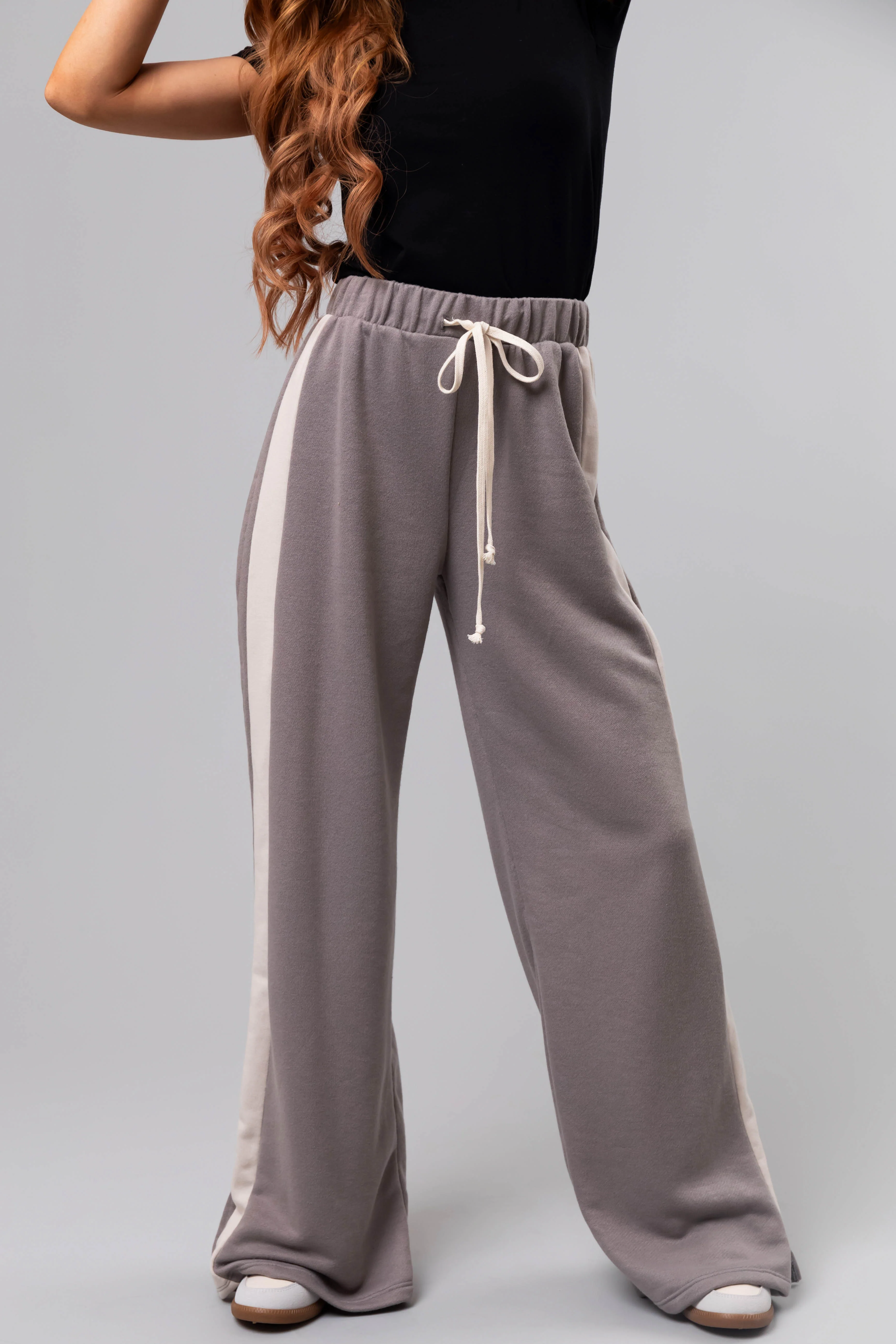 Steel Side Stripe Wide Leg Drawstring Pants - LD SALE
