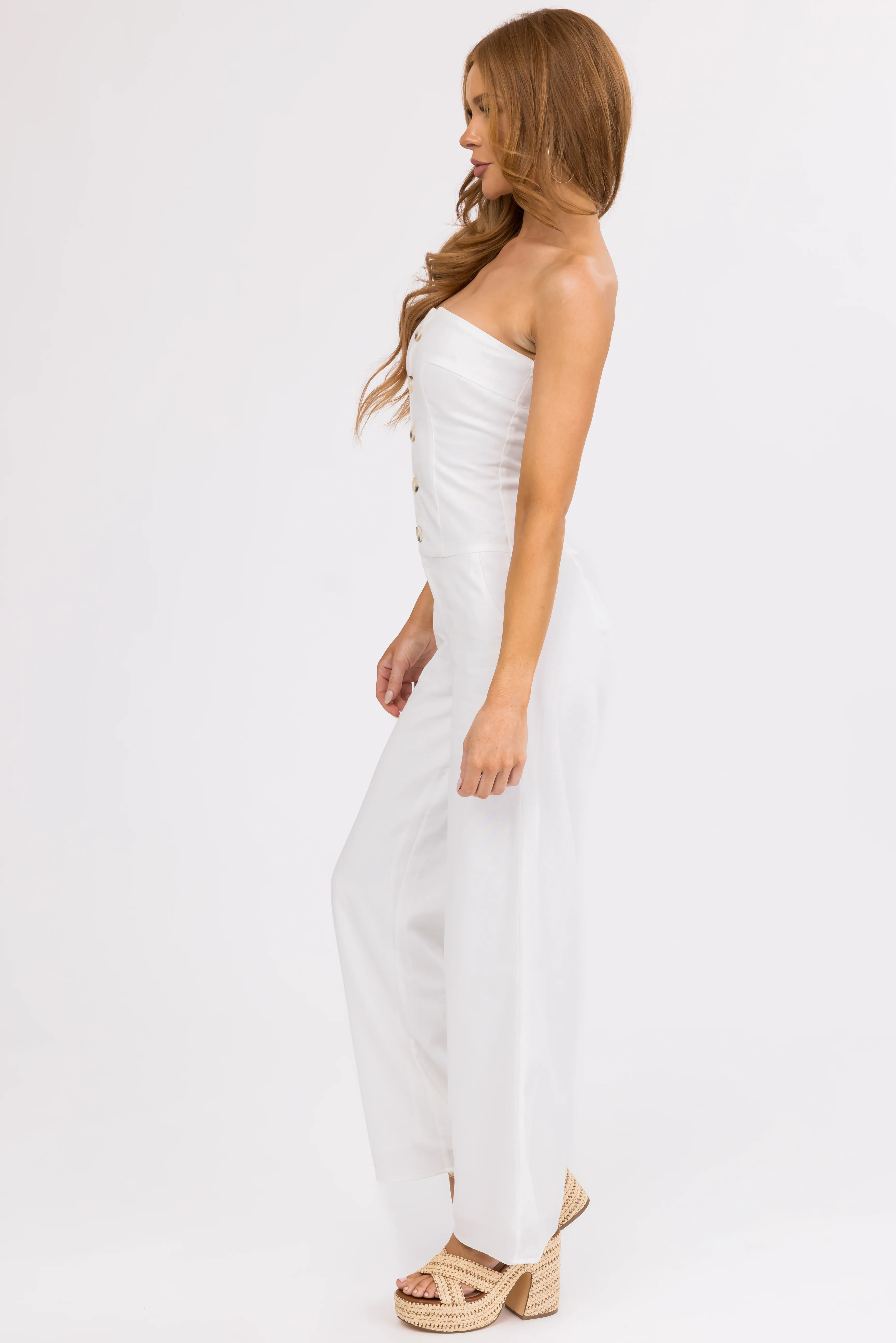 White Linen Strapless Low Waist Jumpsuit - LD SALE
